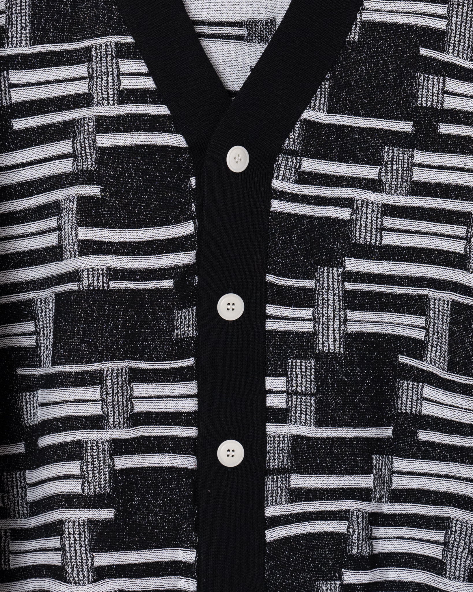 DEFORMATION BORDER KNIT CARDIGAN - BLACK/WHITE