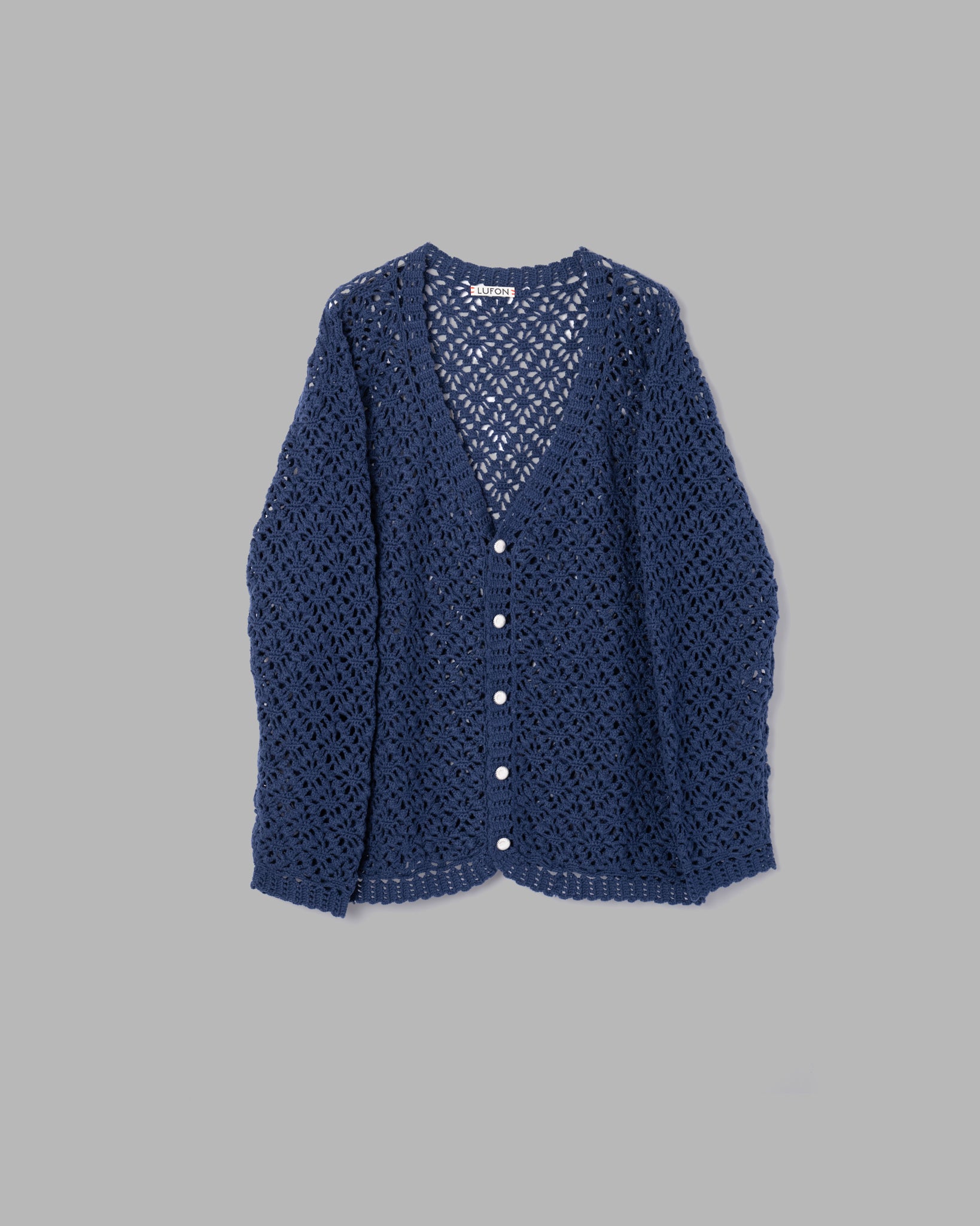 Crochet Hand Knit Cardigan-Navy