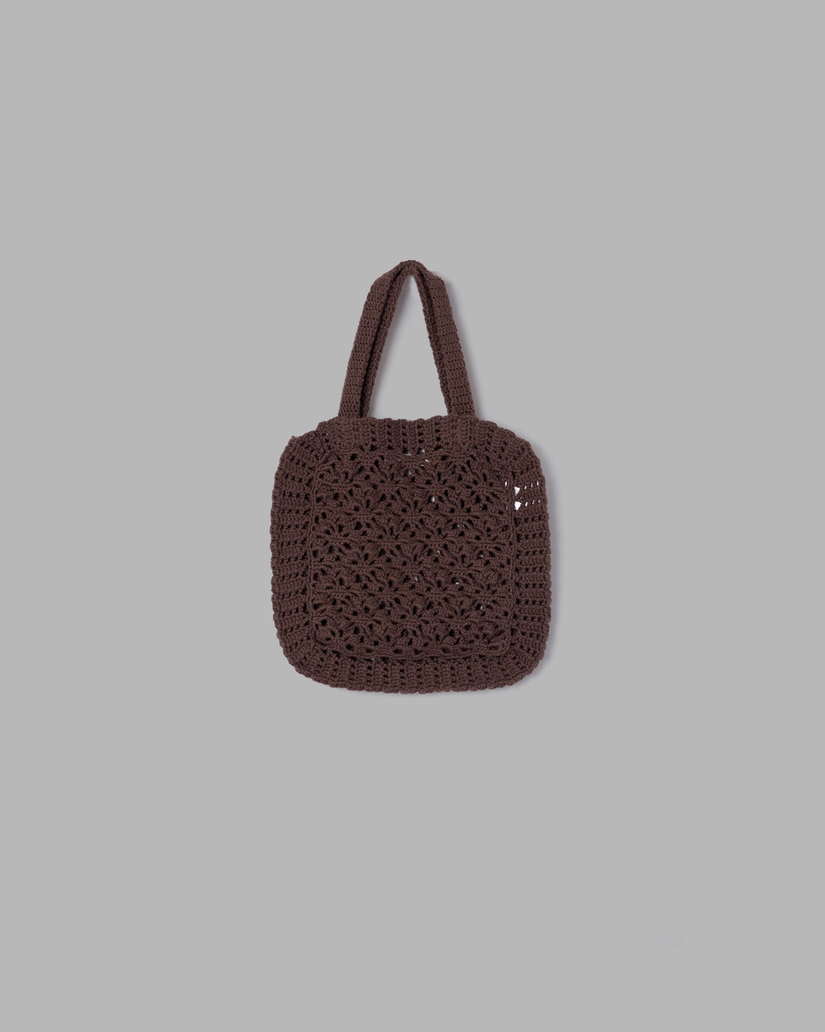 CROCHET HAND KNIT TOTE BAG - COFFEE