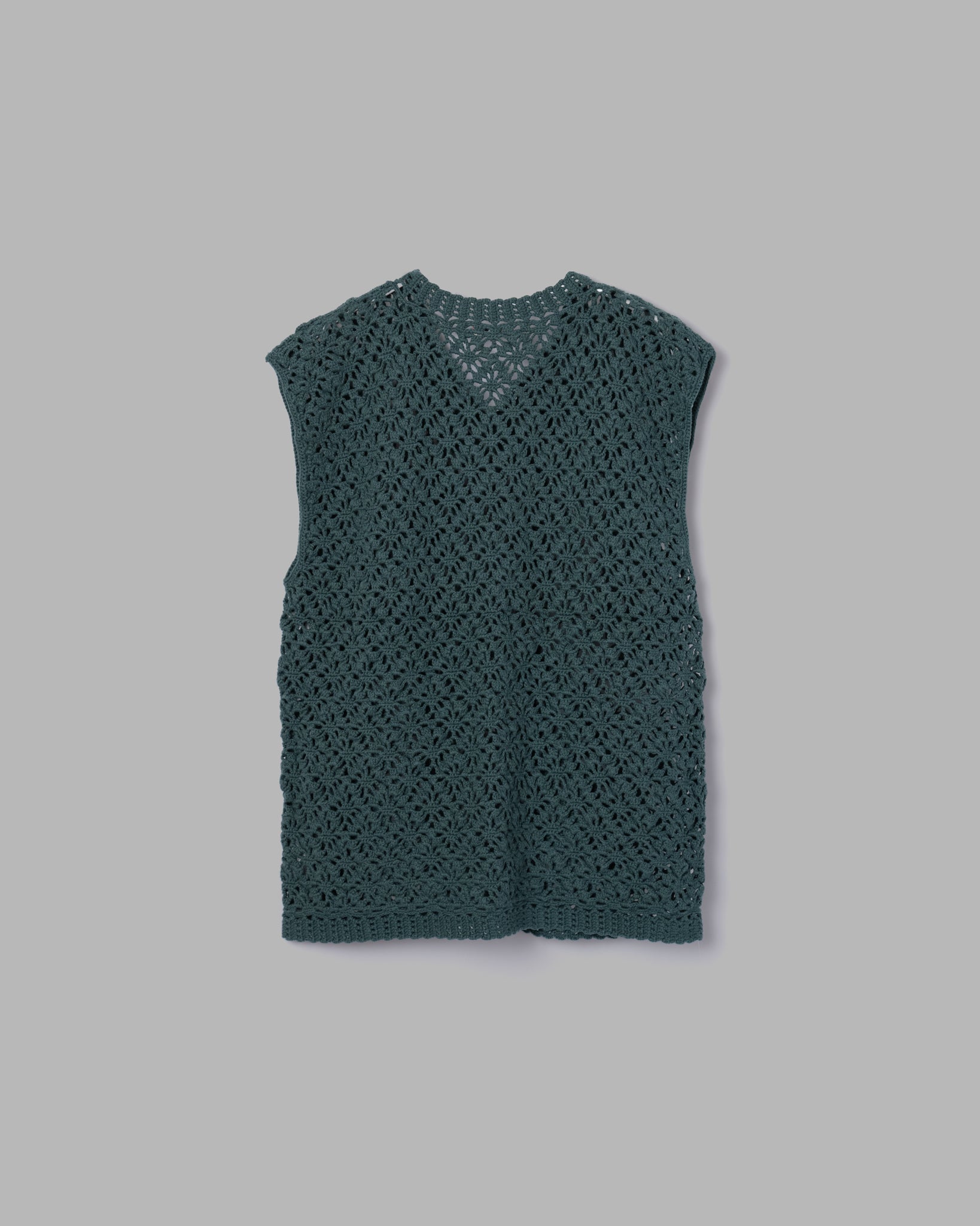 CROCHET HAND KNIT VEST - GREEN