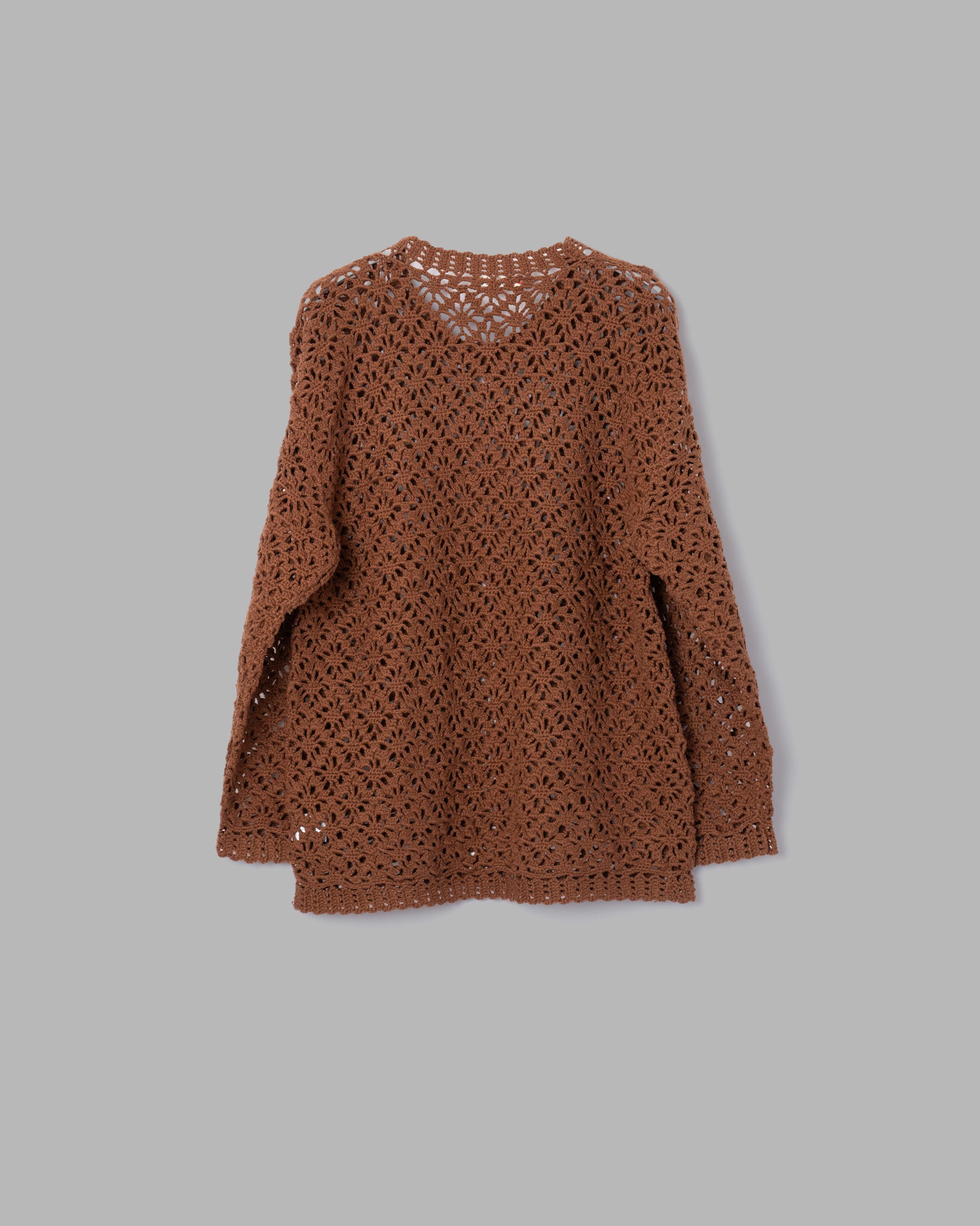 CROCHET HAND KNIT PULLOVER SWEATER - BROWN