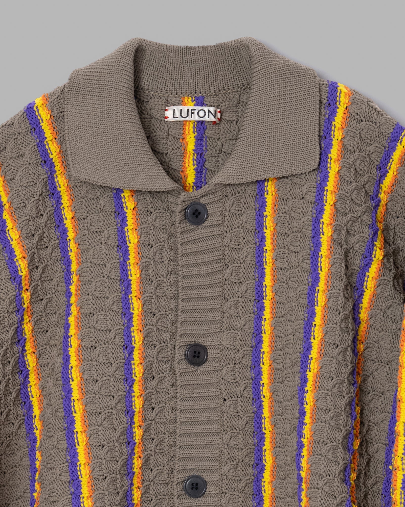 LOW GAUGE KNIT STRIPE SHIRTS CARDIGAN - CHARCOAL