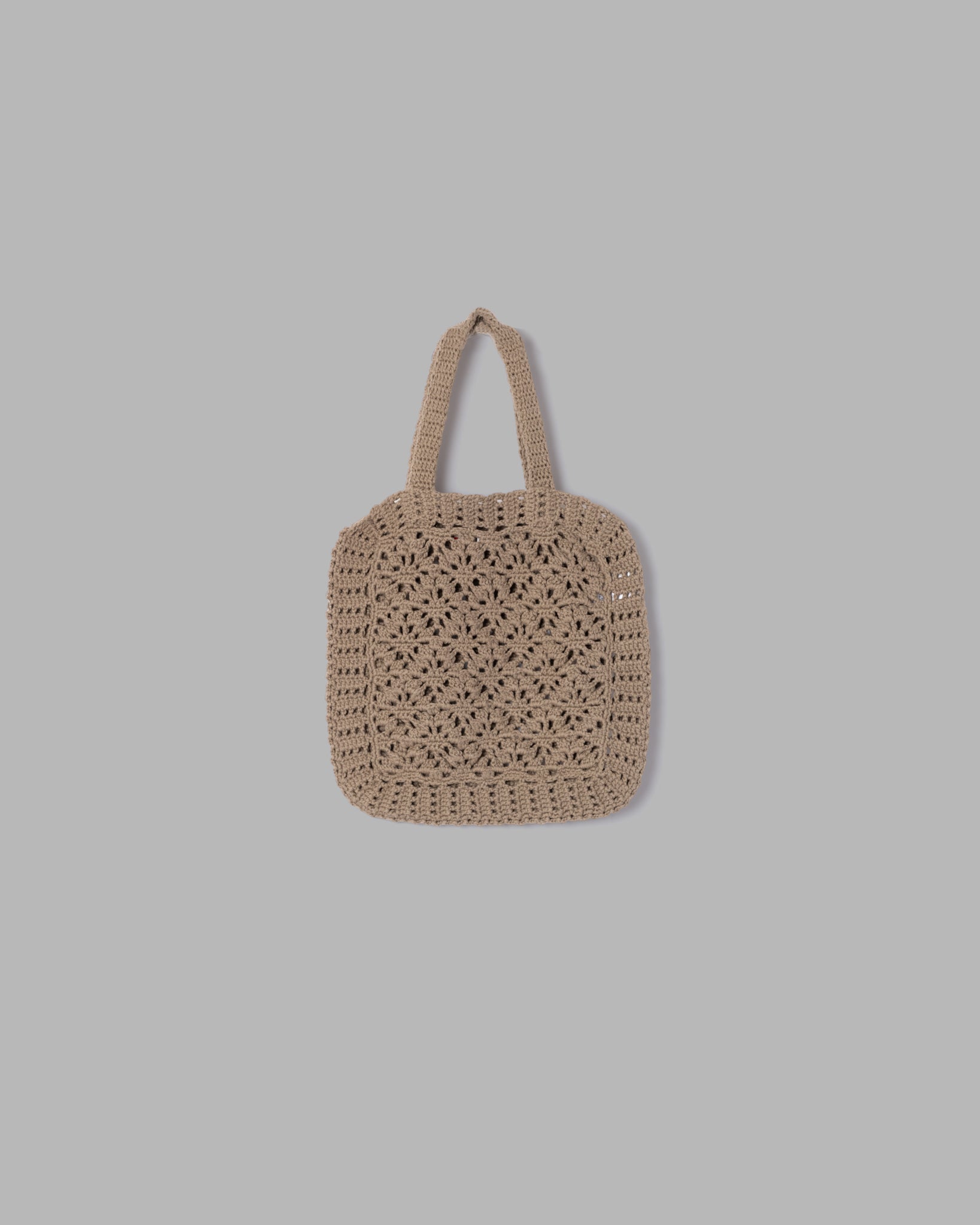 CROCHET HAND KNIT TOTE BAG - MOCHA