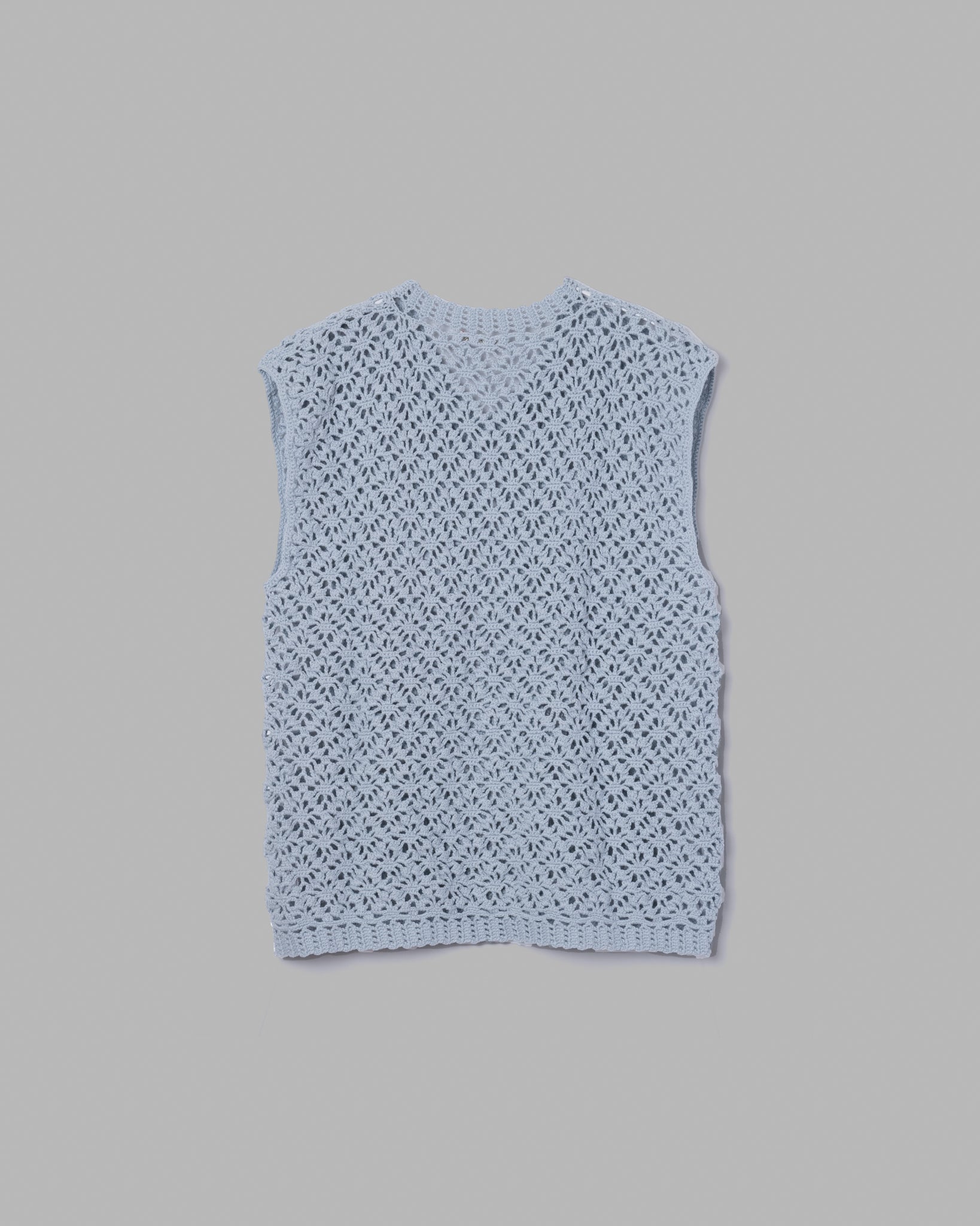 CROCHET HAND KNIT VEST - LIGHT BLUE