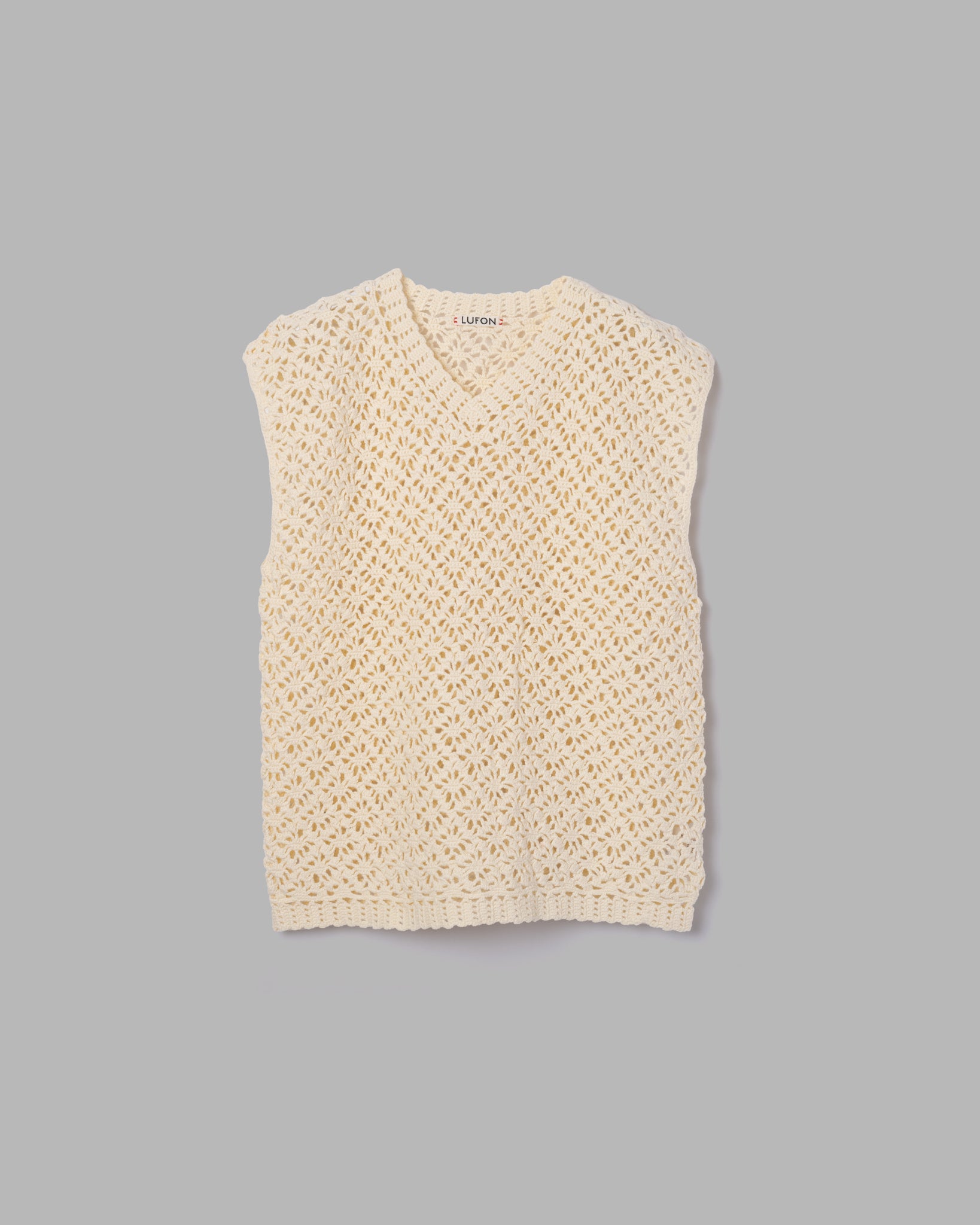 CROCHET HAND KNIT VEST - OFF WHITE