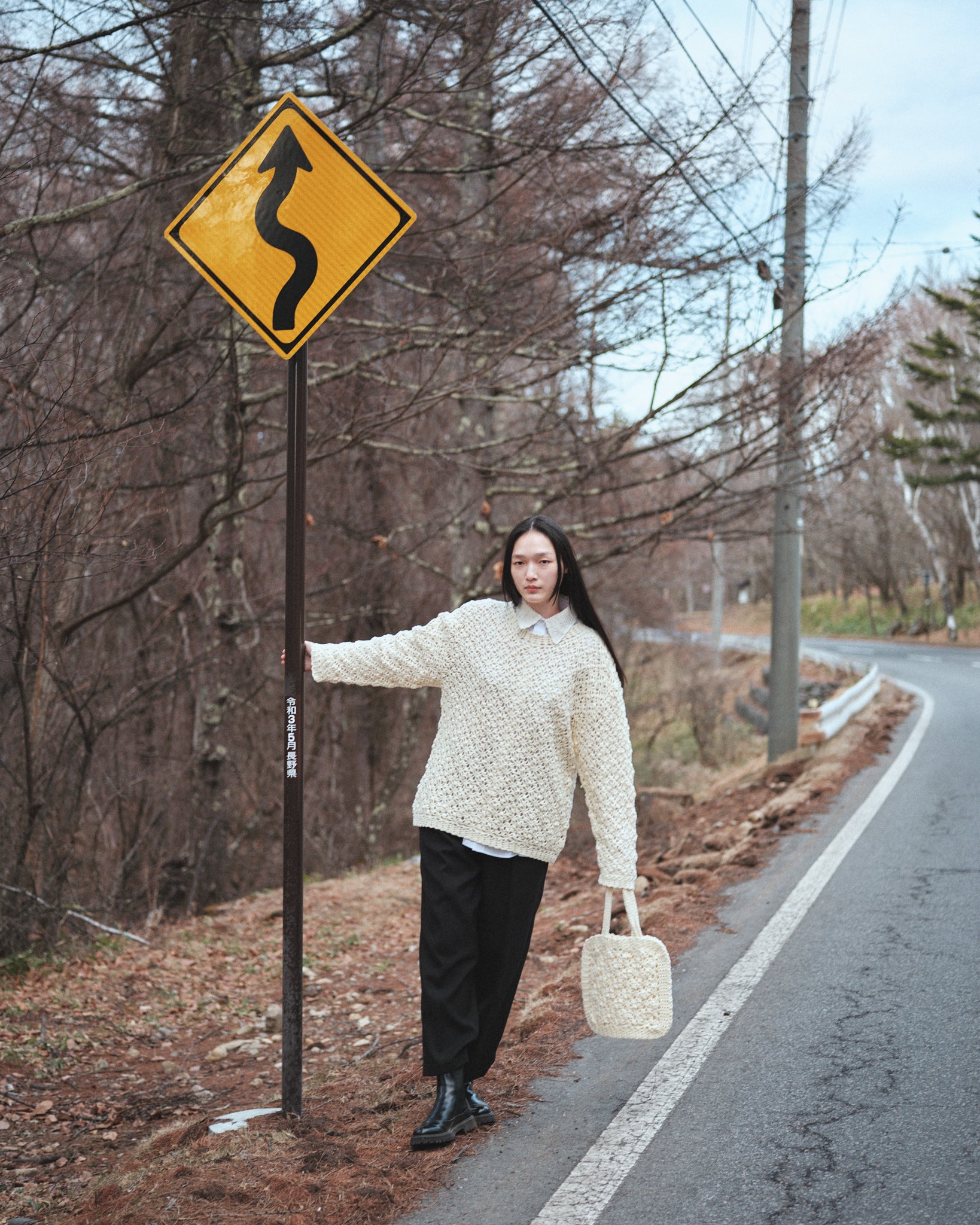 Bolsa de punto de punto de crochet -Hand -Off White