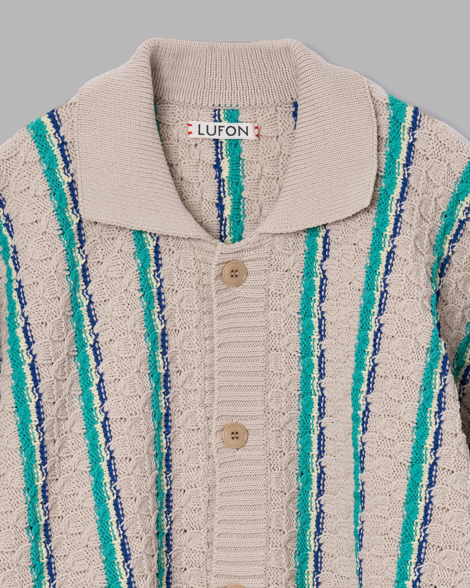 Low Gauge Knit Stripe Shirts Cardigan --Beige
