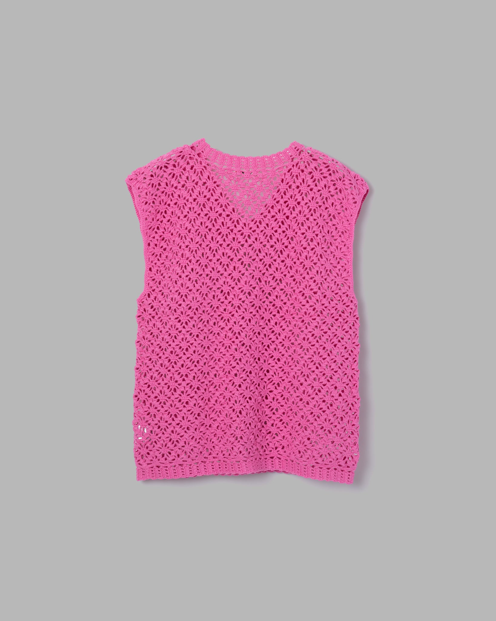 CROCHET HAND KNIT VEST - PINK