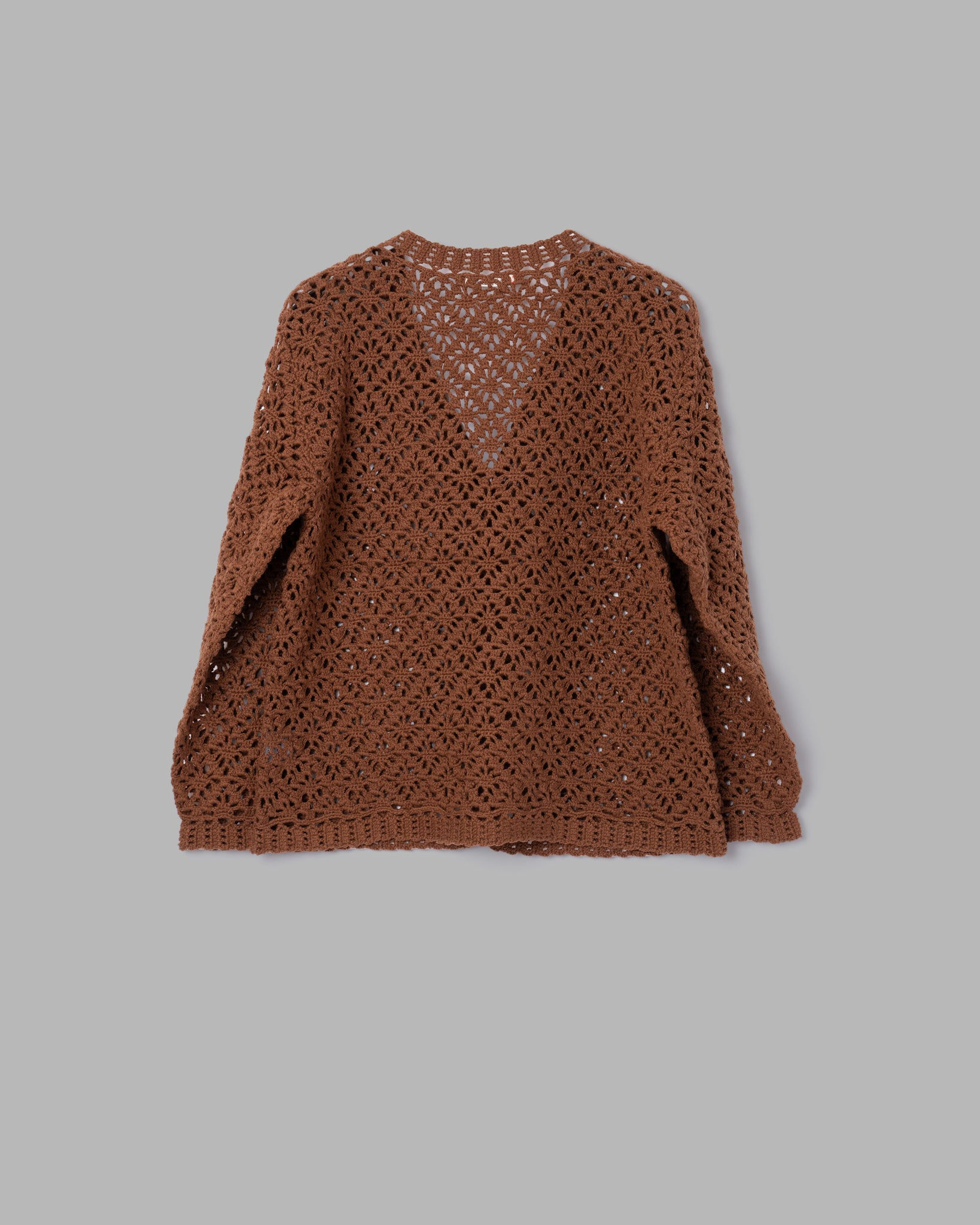 CROCHET HAND KNIT CARDIGAN -  BROWN