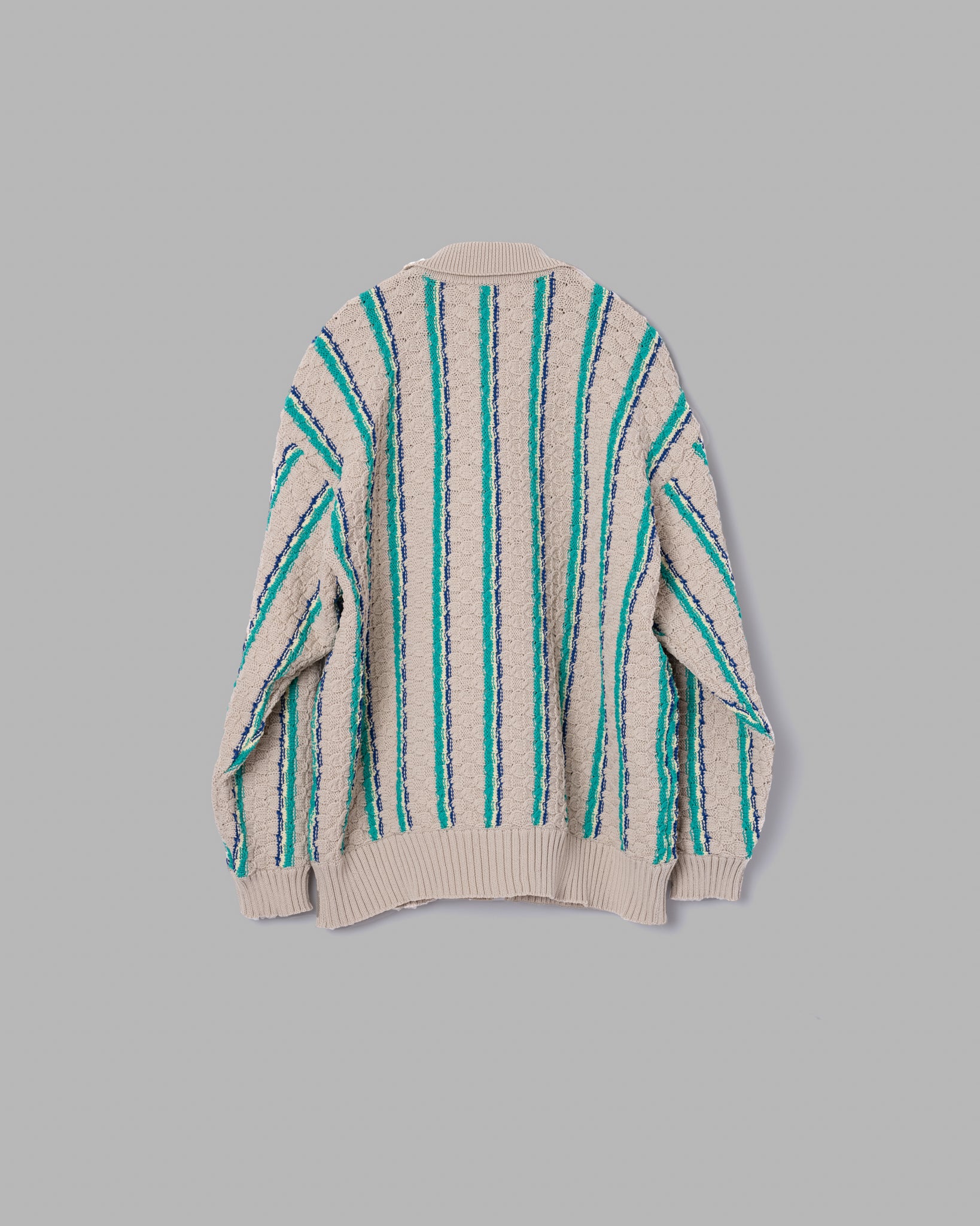 Low Gauge Knit Stripe Shirts Cardigan --Beige