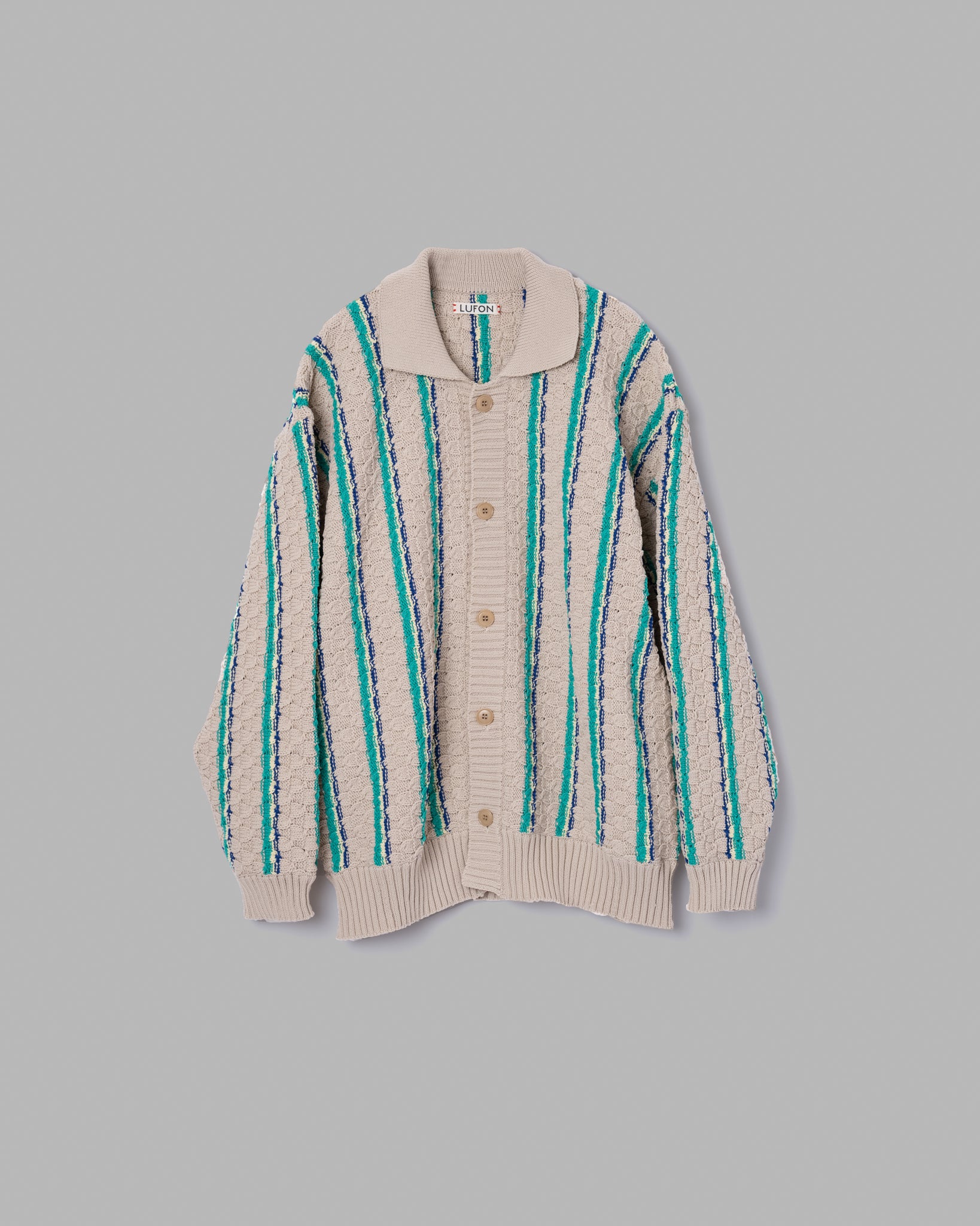 LOW GAUGE KNIT STRIPE SHIRTS CARDIGAN - BEIGE