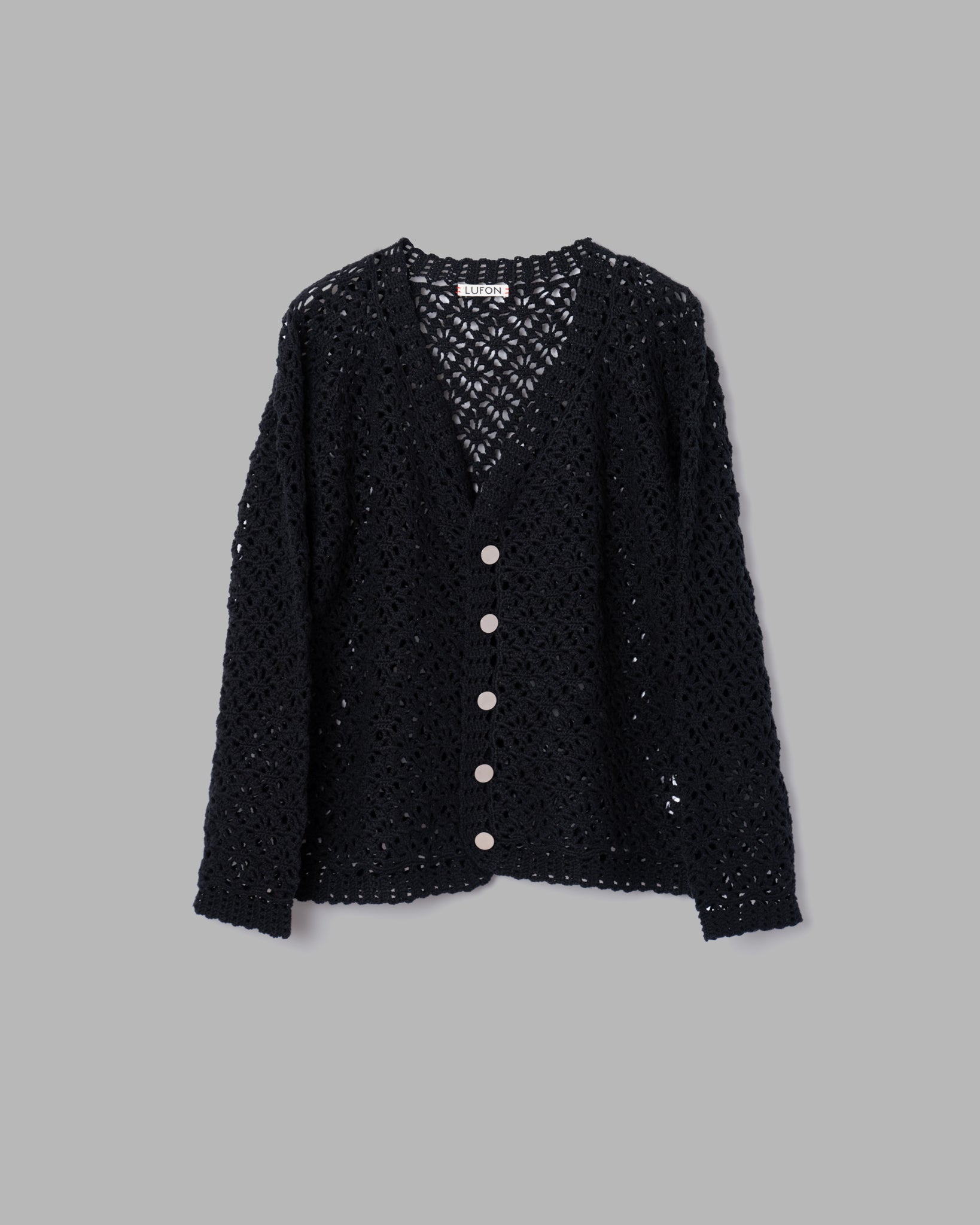 CROCHET HAND KNIT CARDIGAN - BLACK