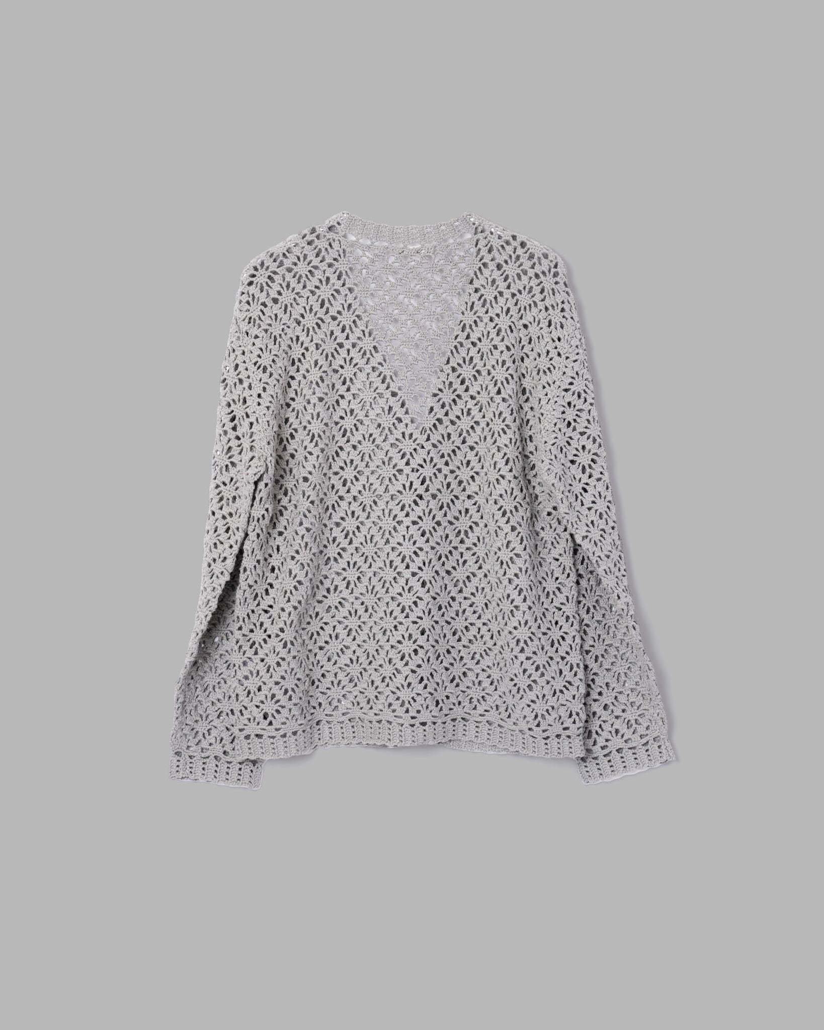 Crochet Hand Knit Cardigan -Grey