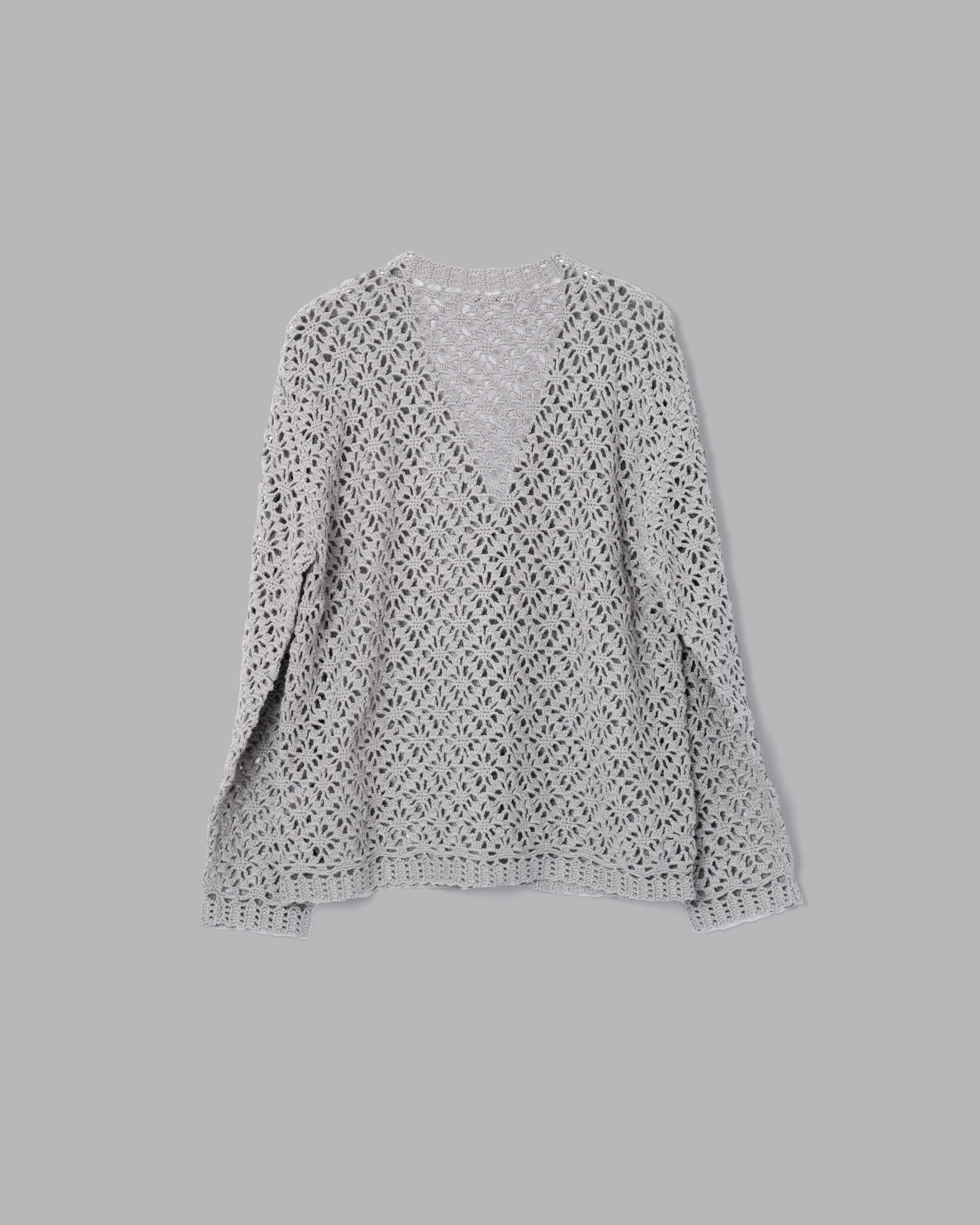 CROCHET HAND KNIT CARDIGAN -  GREY