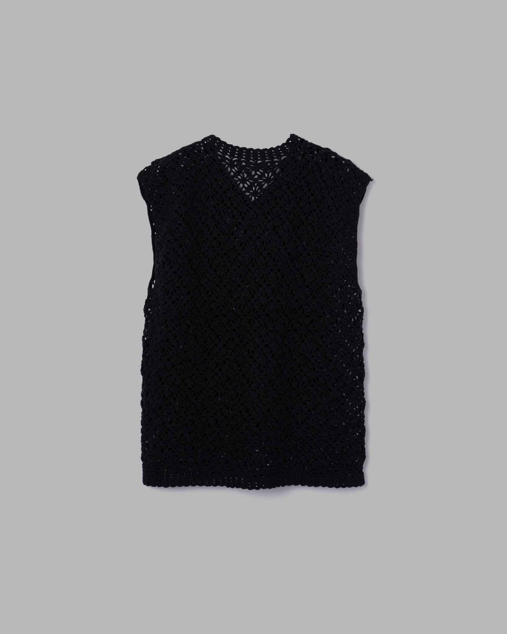 CROCHET HAND KNIT VEST - BLACK