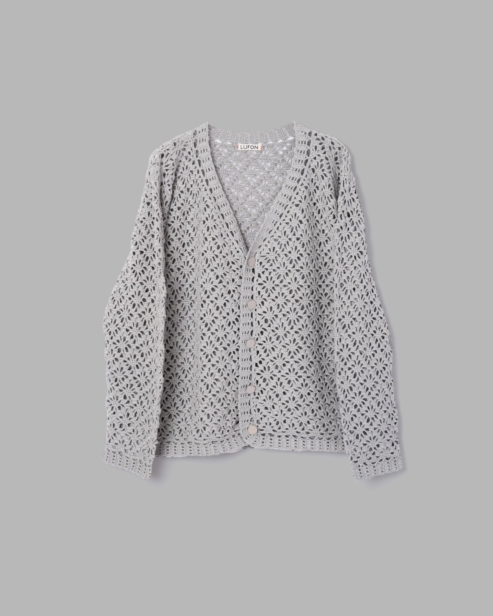 Crochet Hand Knit Cardigan -Grey