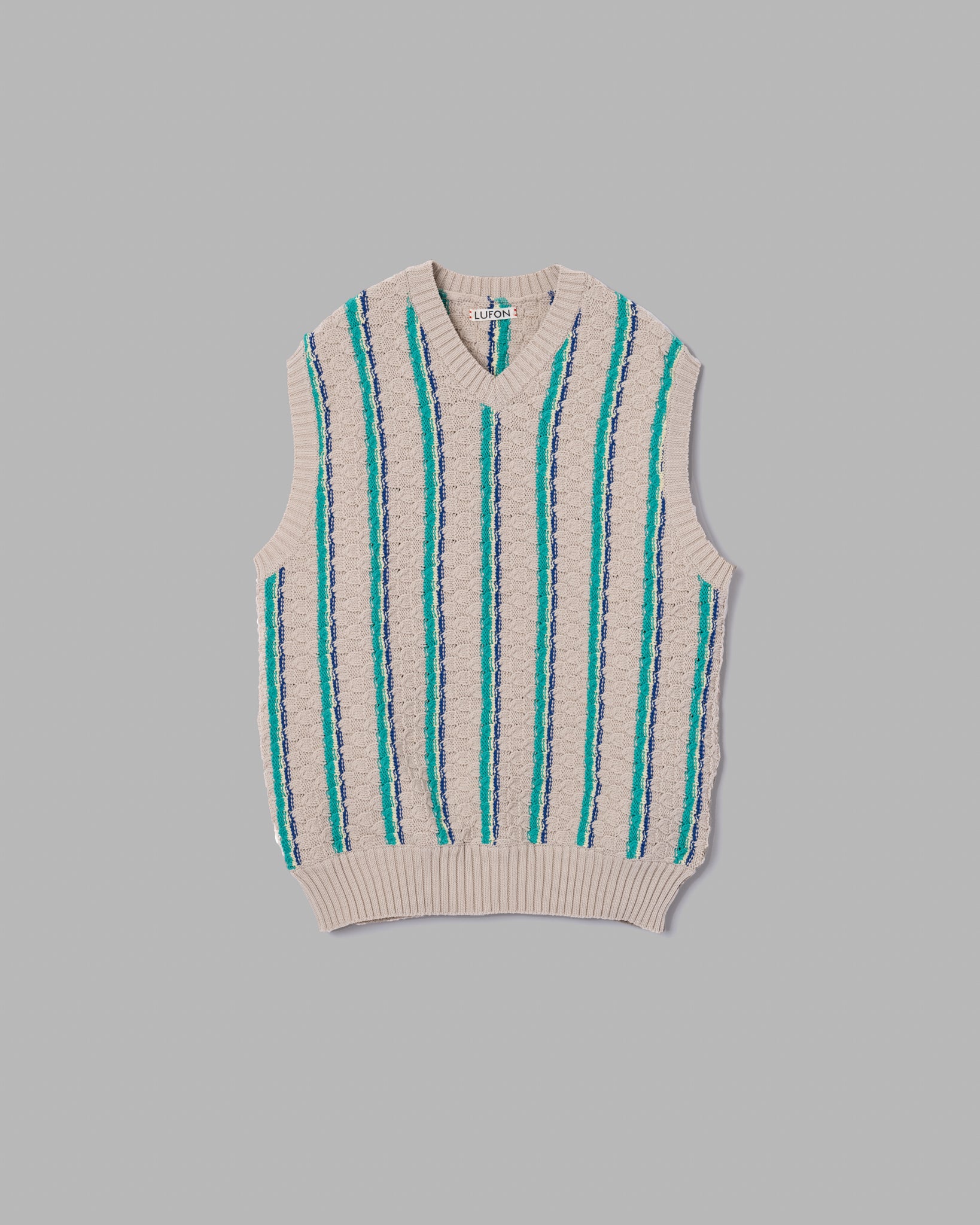 LOW GAUGE KNIT STRIPE VEST - BEIGE