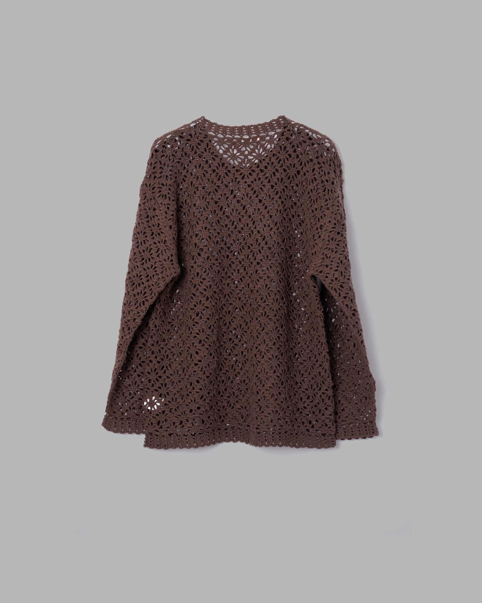 CROCHET HAND KNIT PULLOVER SWEATER - COFFEE