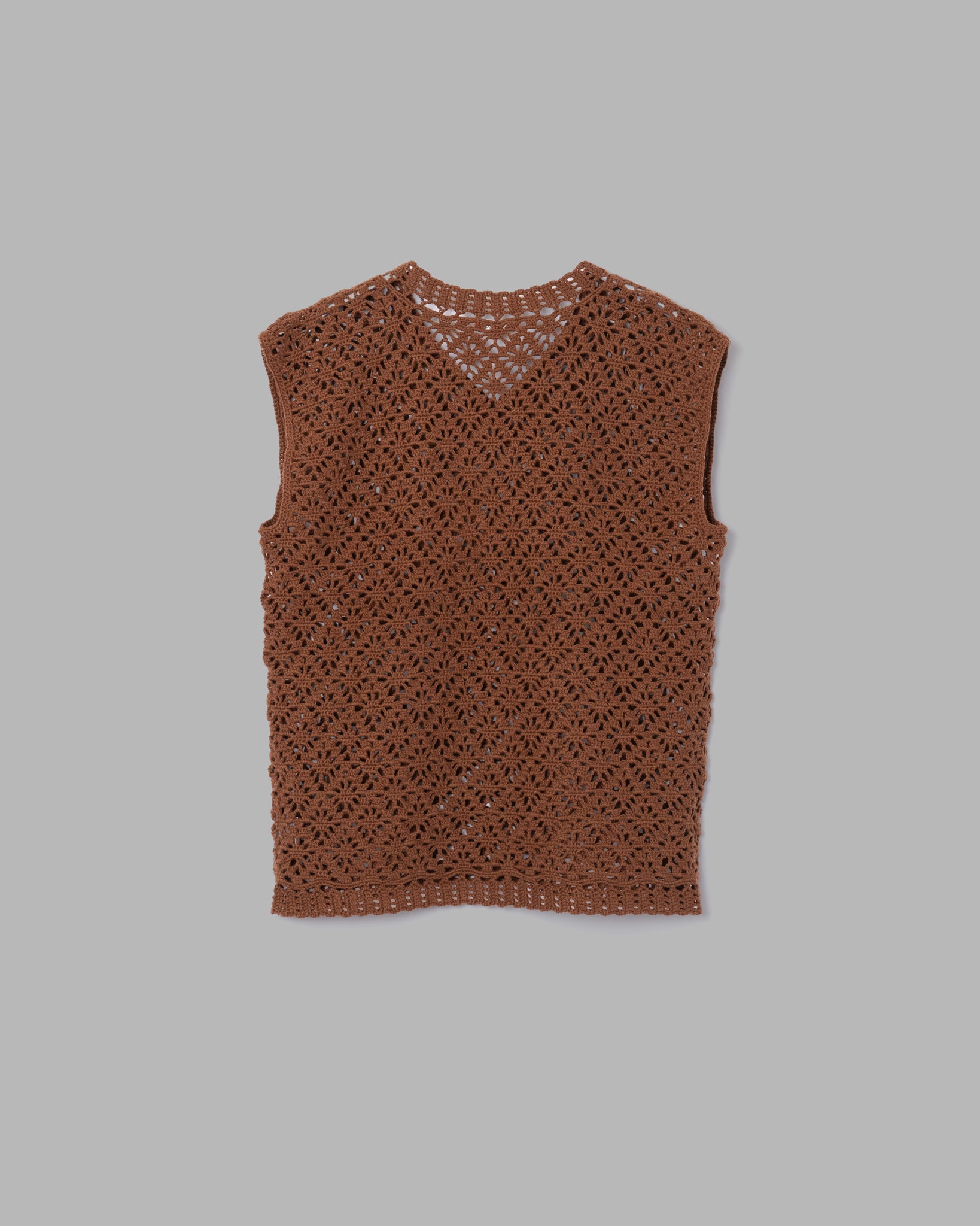 CROCHET HAND KNIT VEST - BROWN