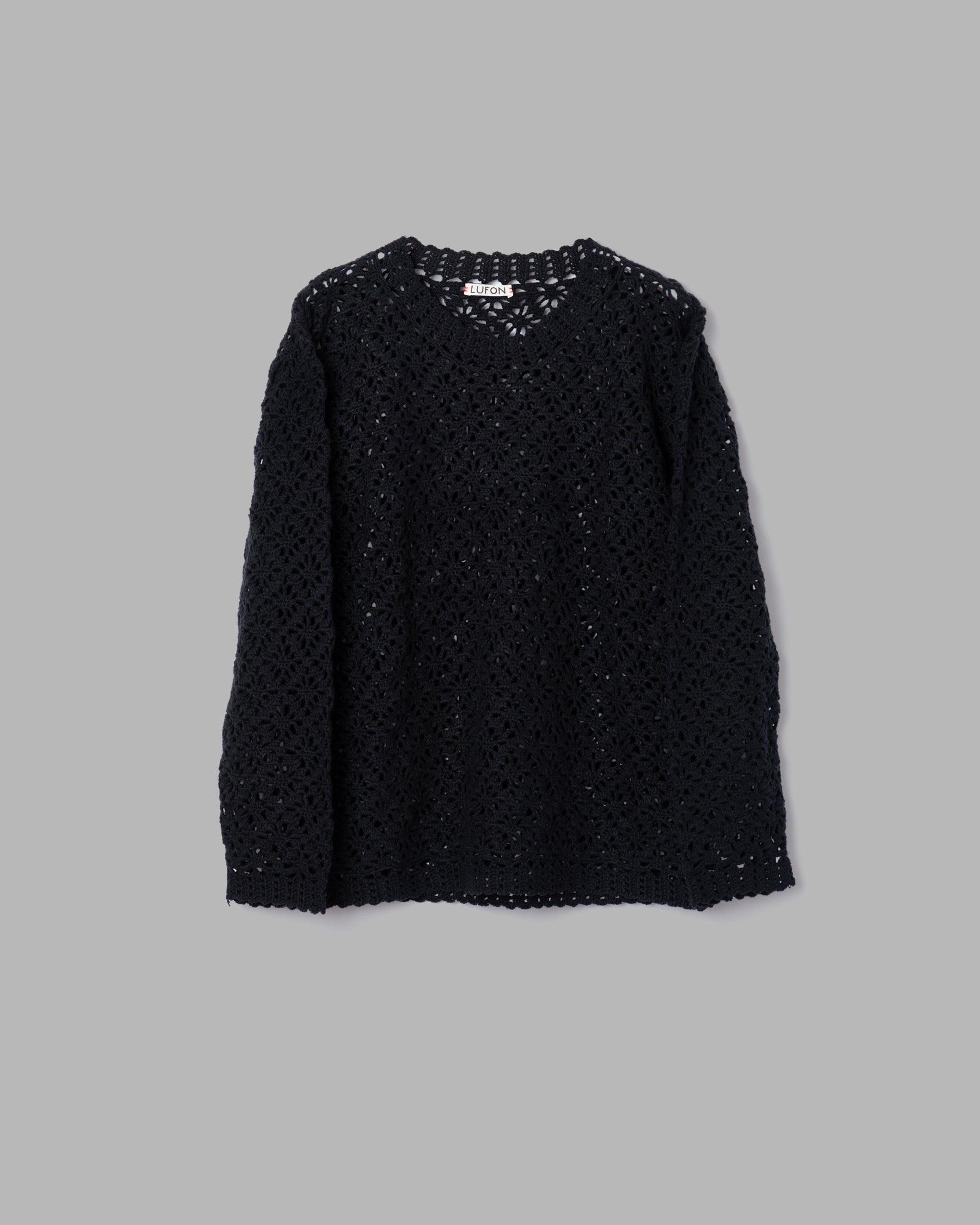 Crochet Hand Knit Pullover Sweater --Black