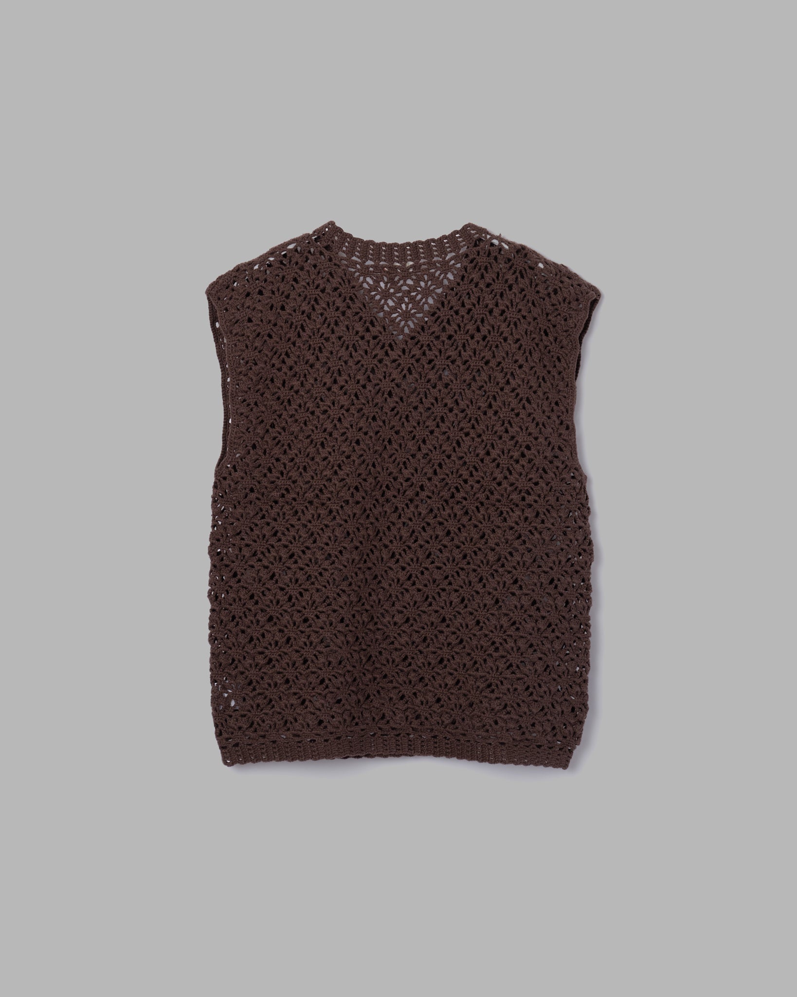 CROCHET HAND KNIT VEST - COFFEE