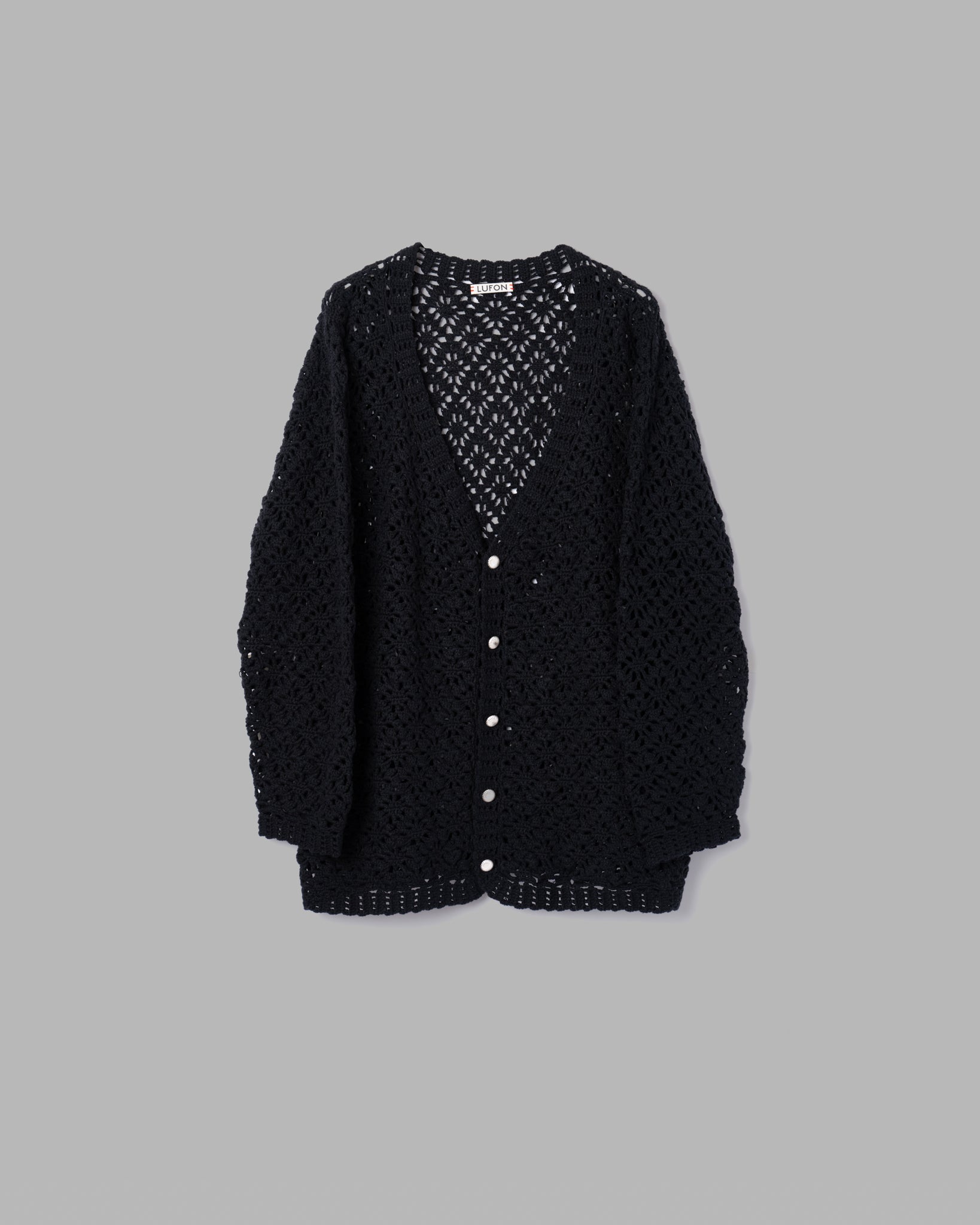 Crochet Hand Knit Cardigan --Black