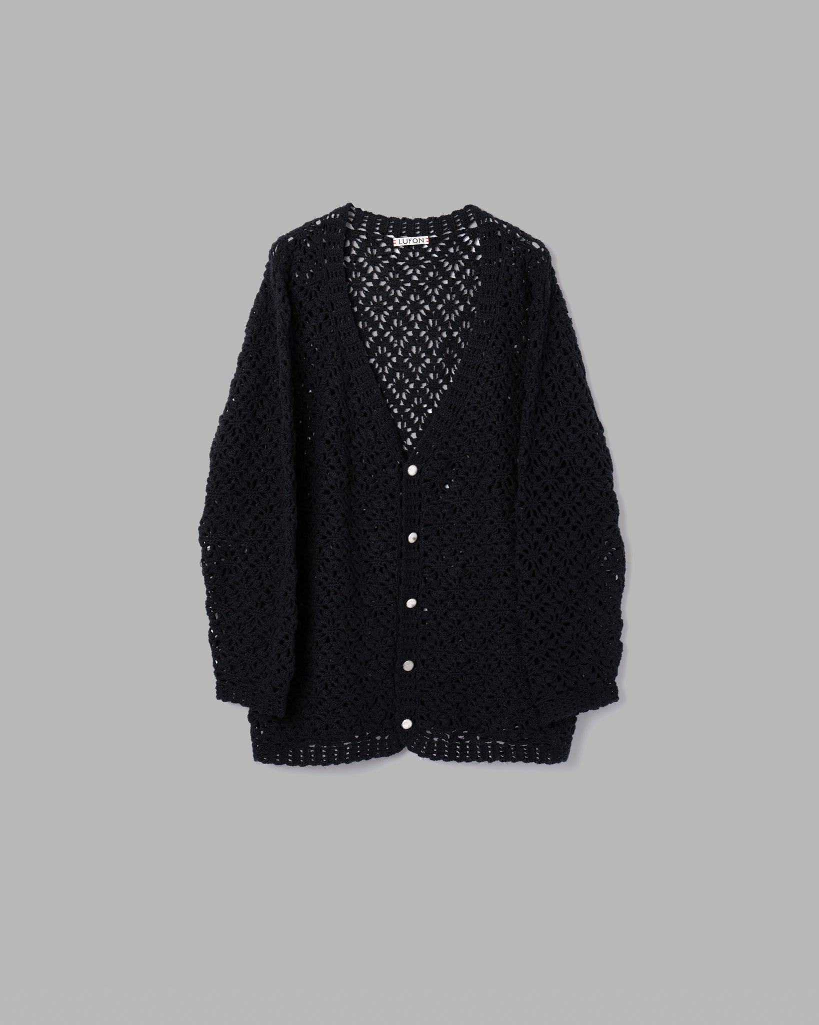 CROCHET HAND KNIT CARDIGAN - BLACK