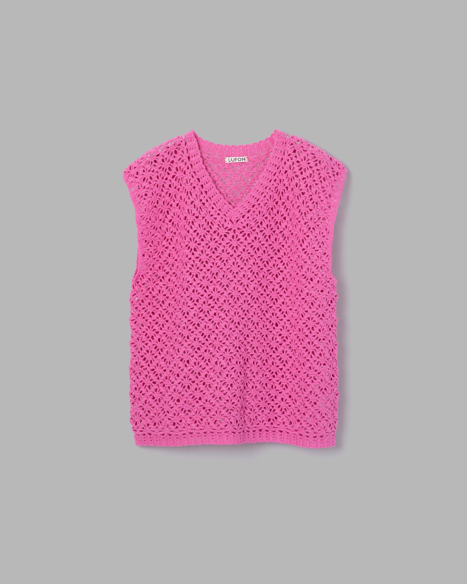 CROCHET HAND KNIT VEST - PINK