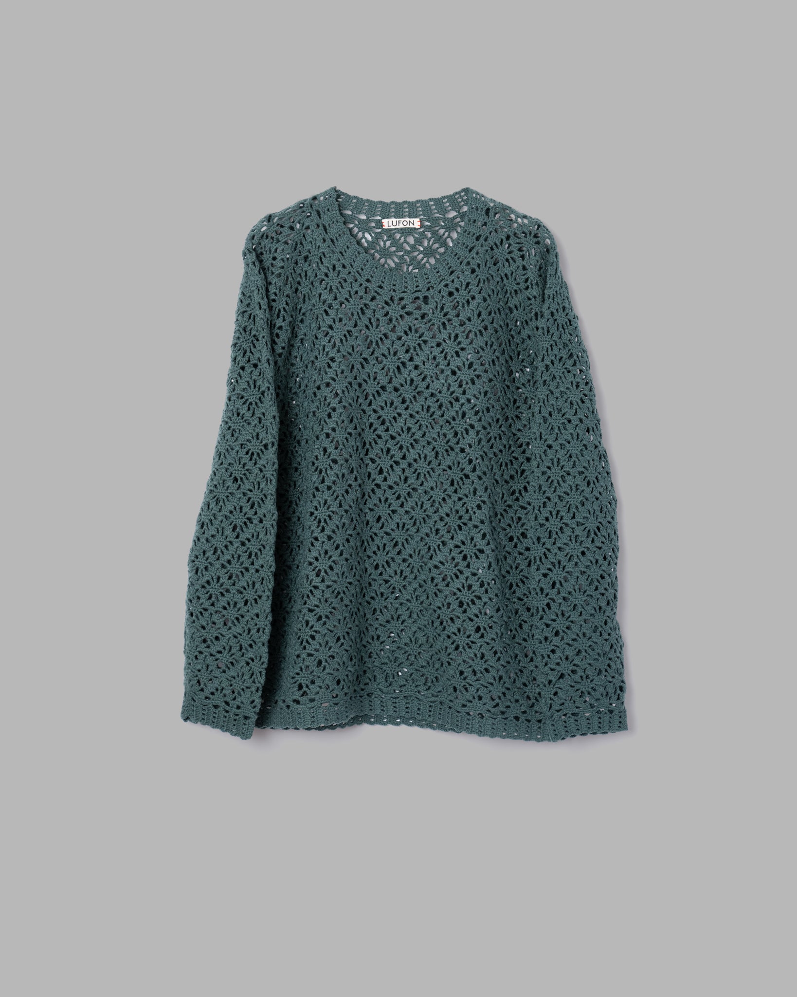 Crochet Hand Knit Pullover Sweater -Green