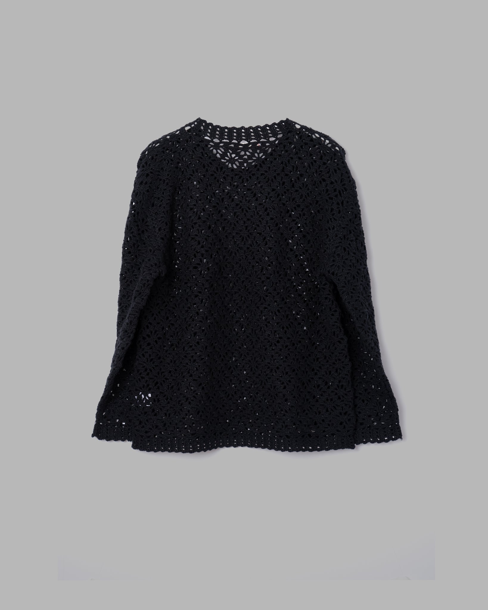 CROCHET HAND KNIT PULLOVER SWEATER - BLACK