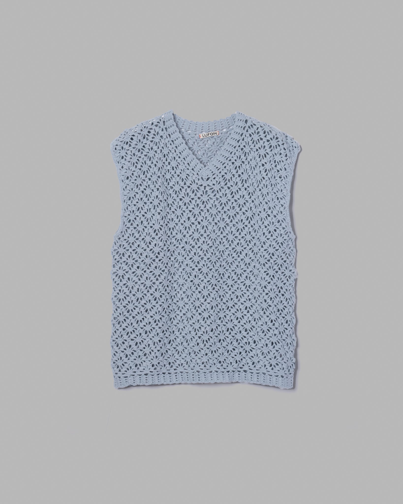 Crochet Hand Knit Vest -Light Blue