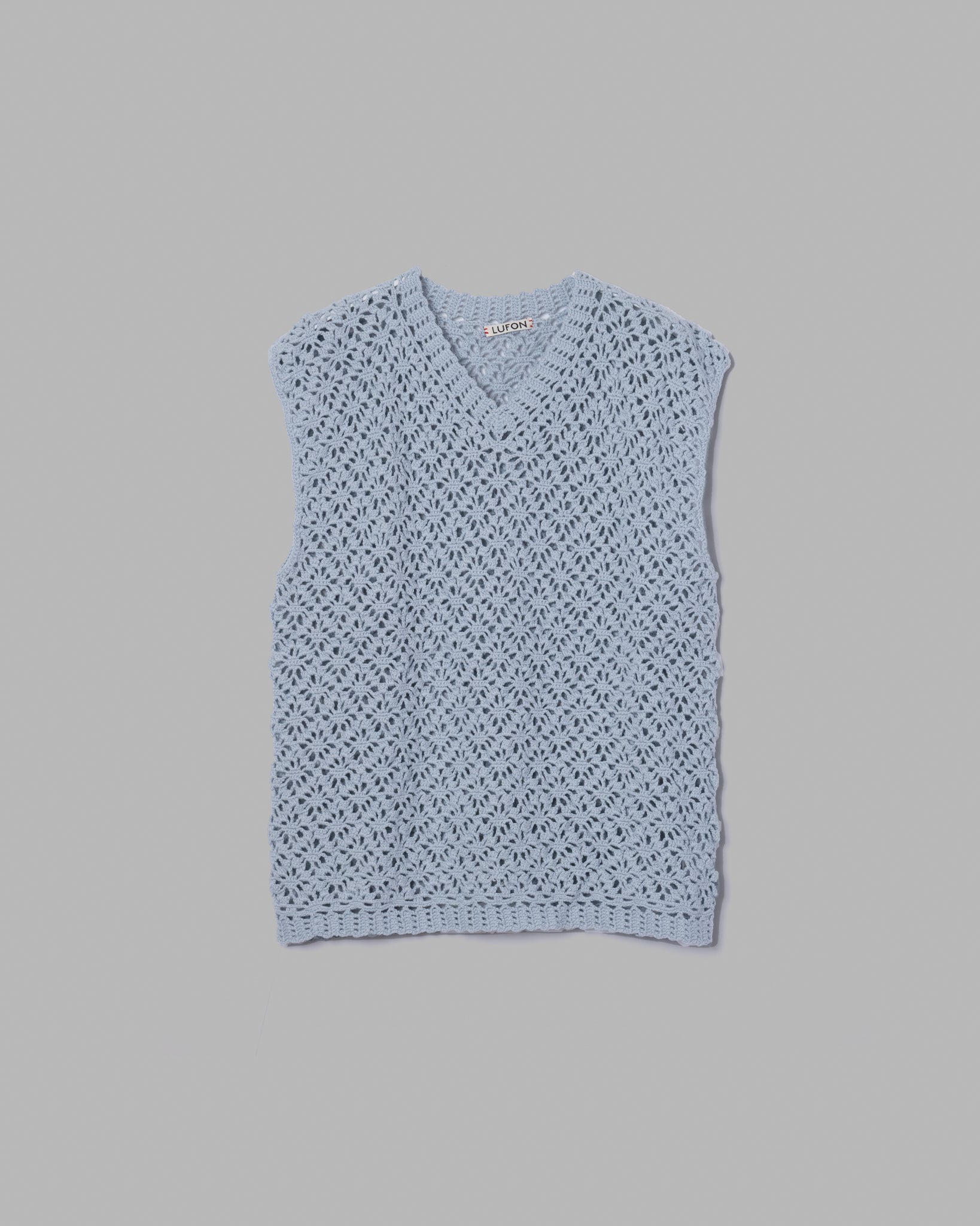 CROCHET HAND KNIT VEST - LIGHT BLUE