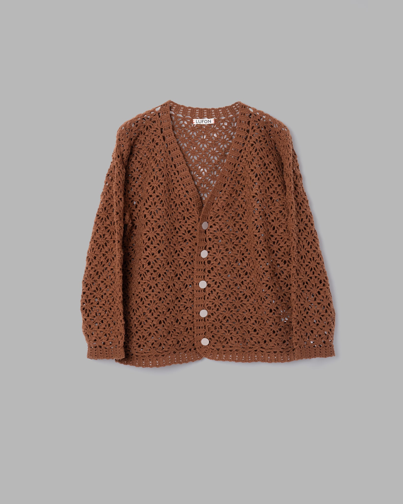 Crochet Hand Knit Cardigan --BROWN