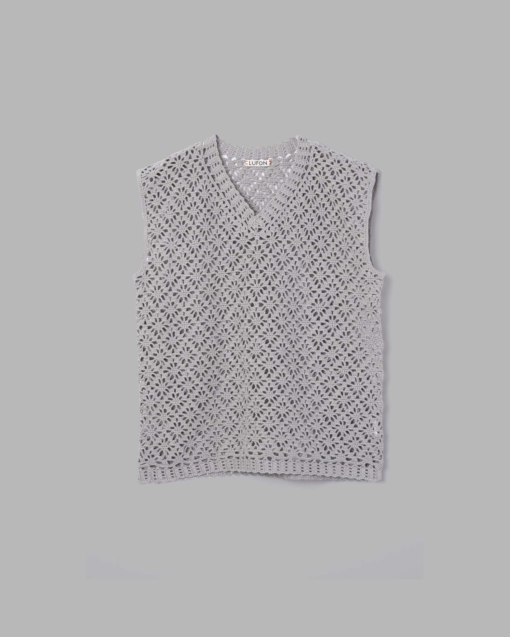 CROCHET HAND KNIT VEST - GREY