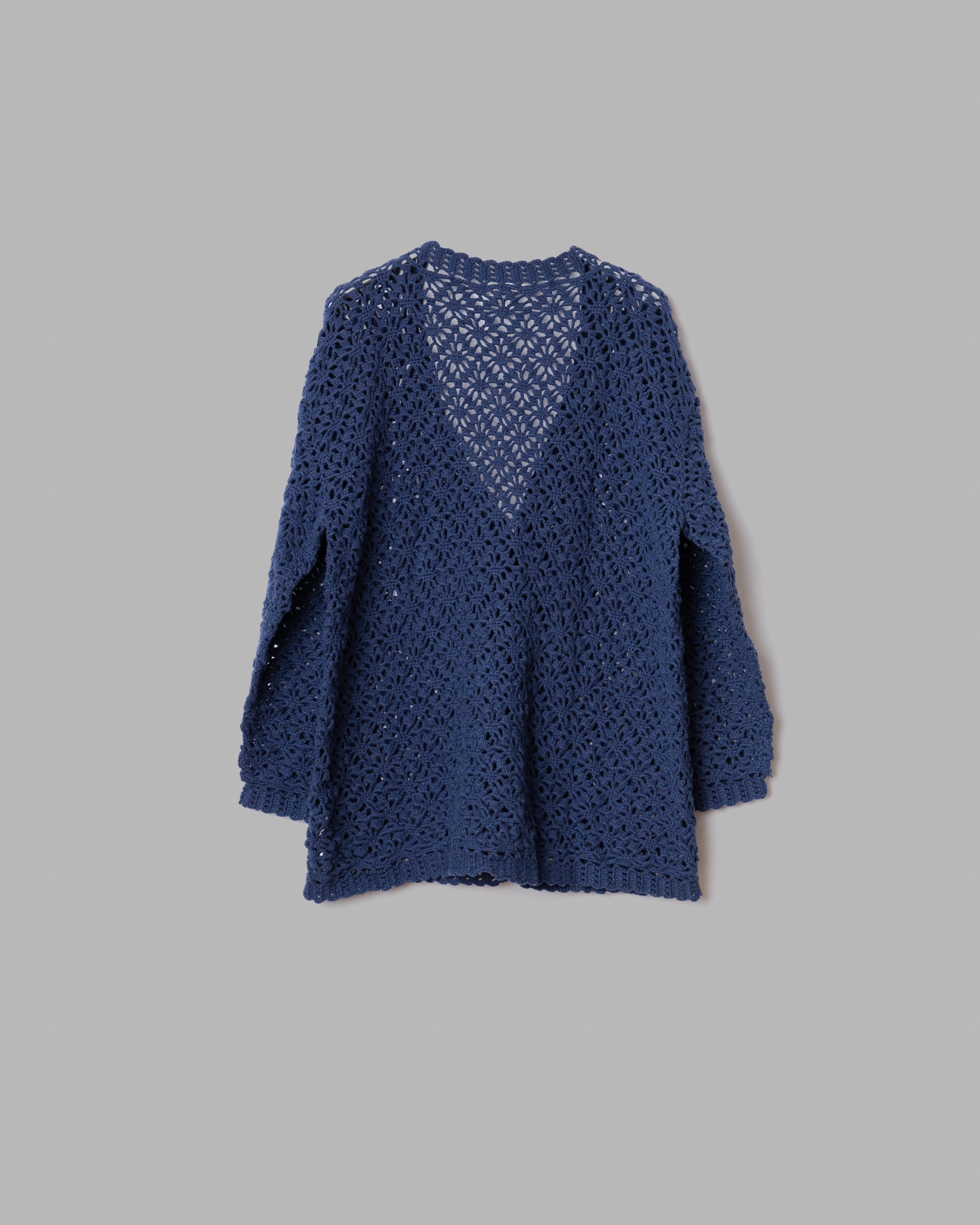 CROCHET HAND KNIT CARDIGAN "L" - NAVY