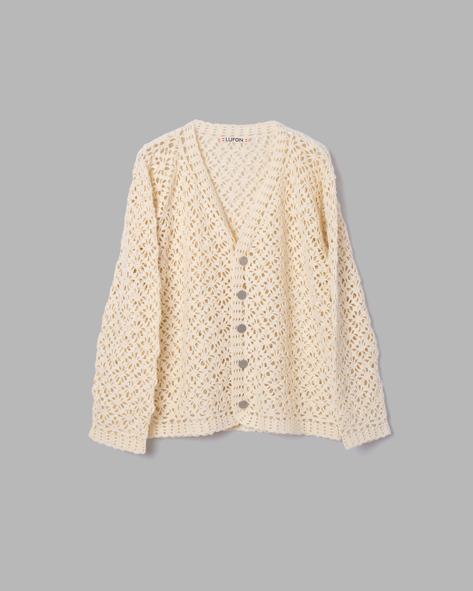 CROCHET HAND KNIT CARDIGAN - OFF WHITE