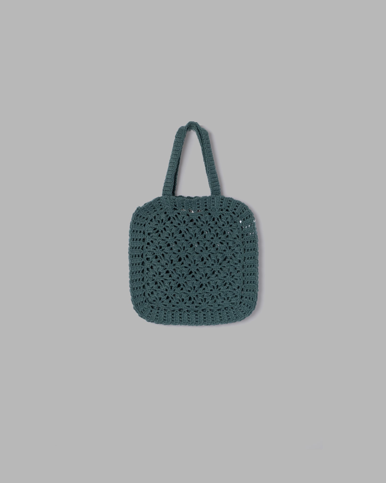 CROCHET HAND KNIT TOTE BAG - GREEN