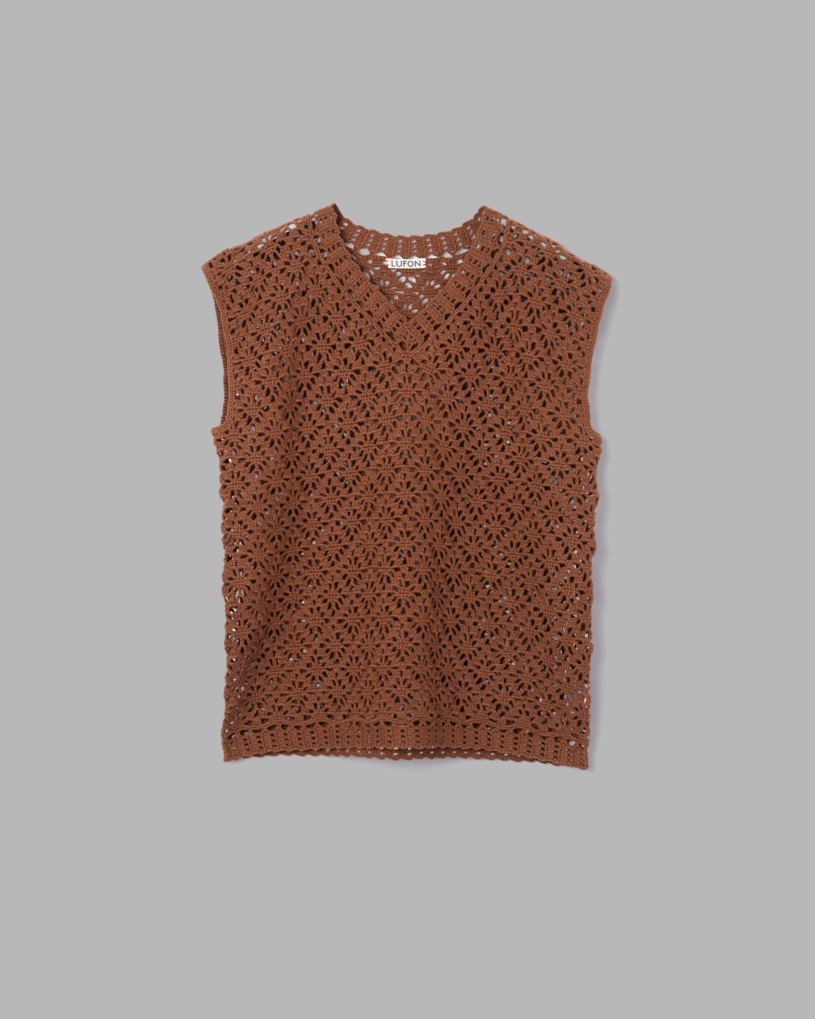 CROCHET HAND KNIT VEST - BROWN