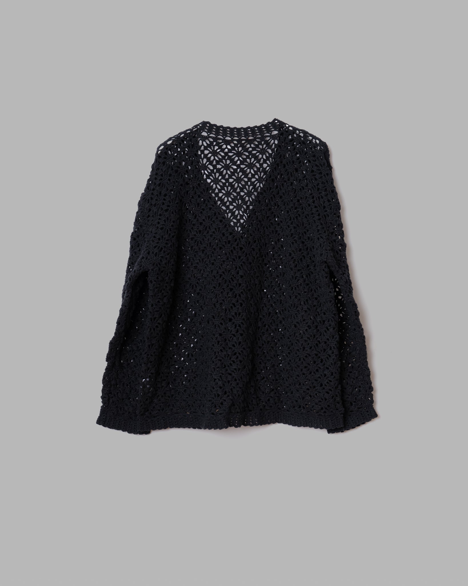 CROCHET HAND KNIT CARDIGAN "L" - BLACK