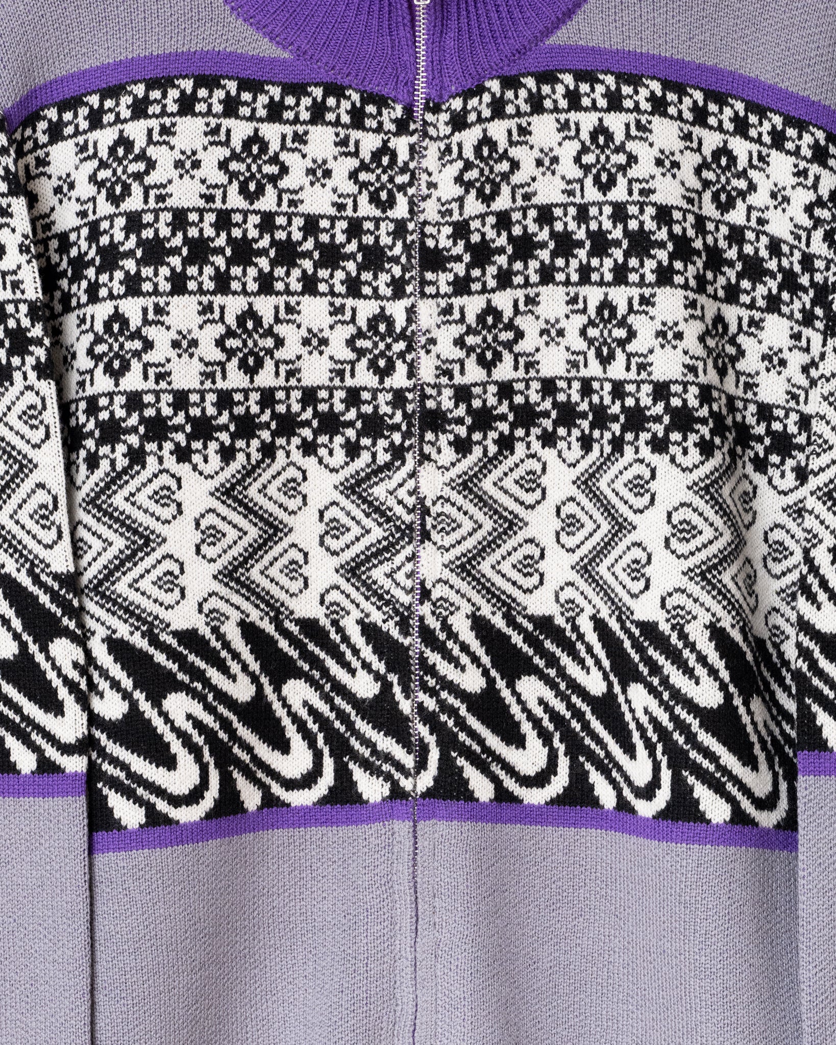 MERINO WOOL FAIRISLE JAQUARD DRIVERS KNIT - GREY/PURPLE MIX