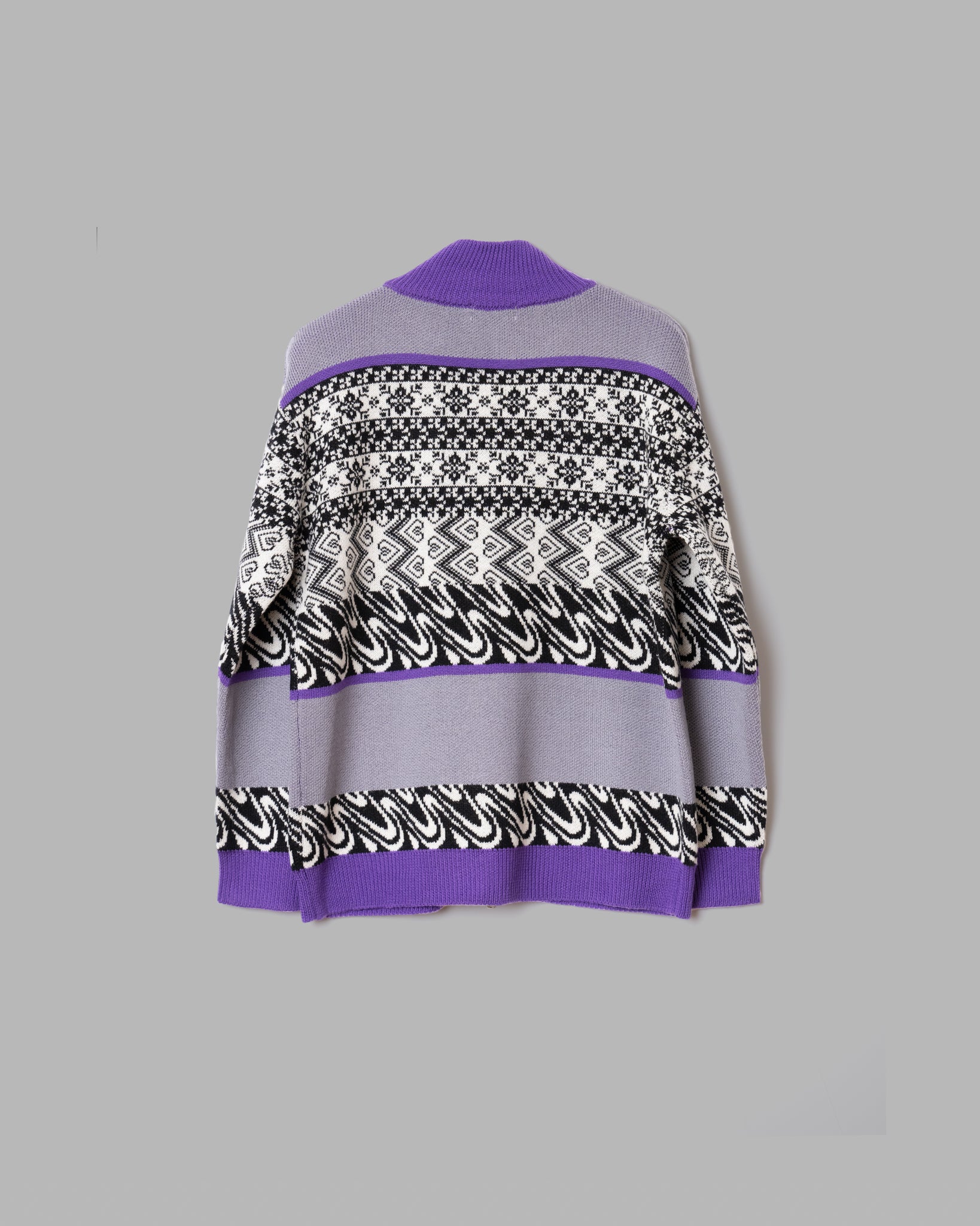 MERINO WOOL FAIRISLE JAQUARD DRIVERS KNIT - GREY/PURPLE MIX