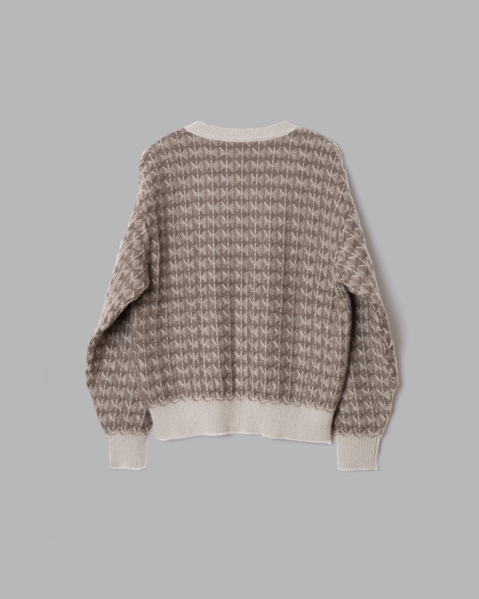 KID MOHAIR JAQUARD KNIT CARDIGAN - GREIGE