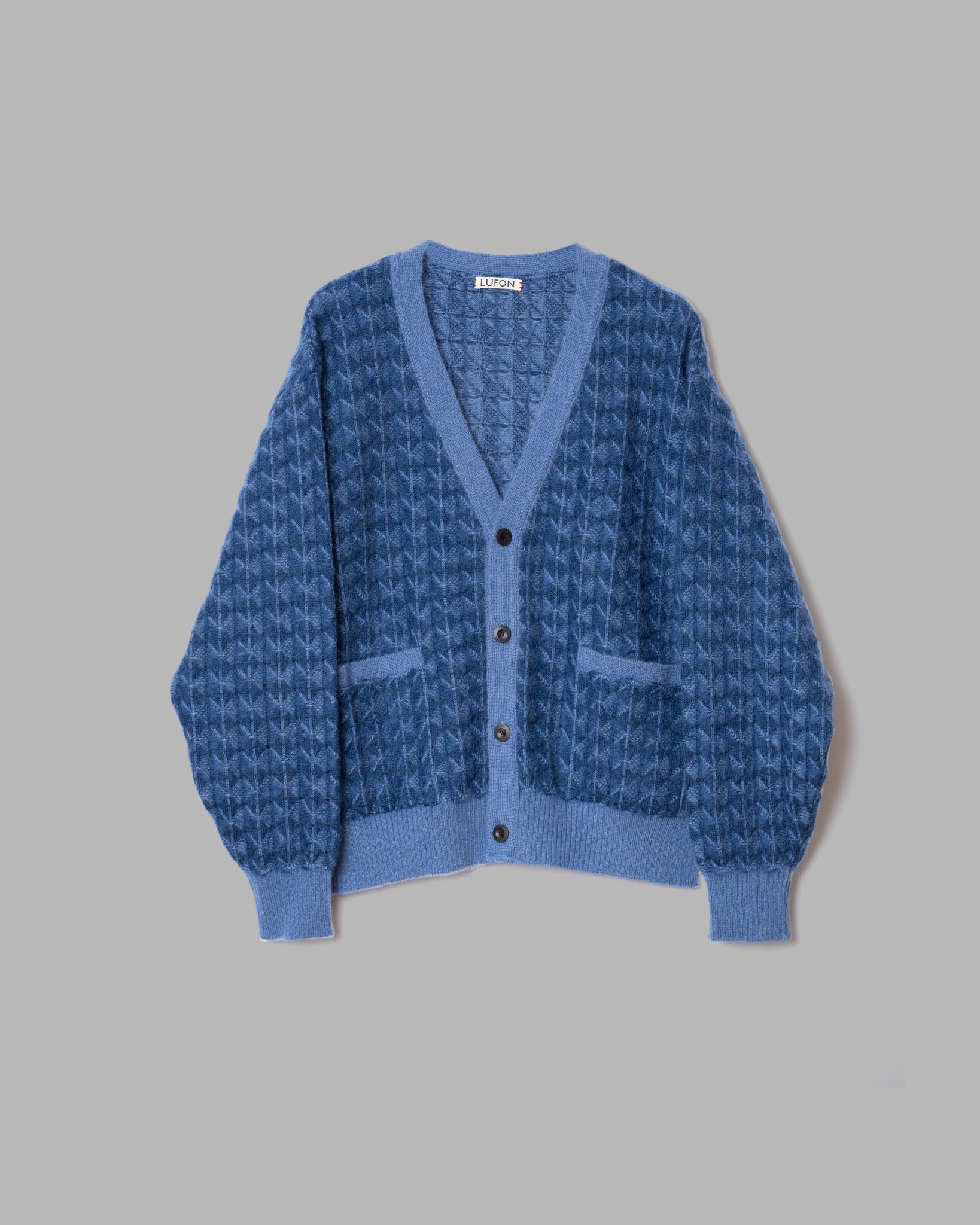 Kid Mohair Jaquard Knit Cardigan -Azulder azul