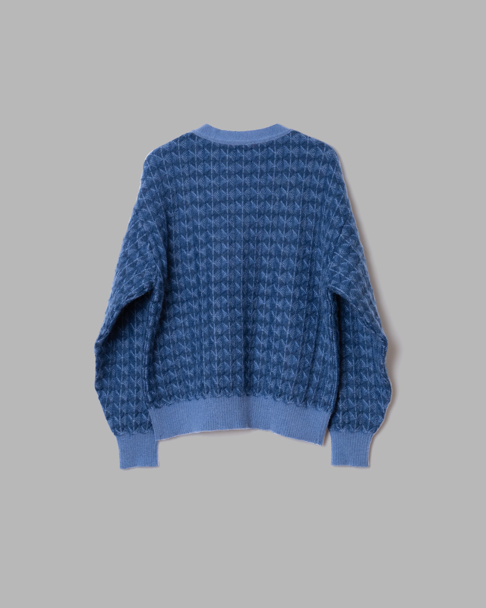 KID MOHAIR JAQUARD KNIT CARDIGAN - NAVY BLUE
