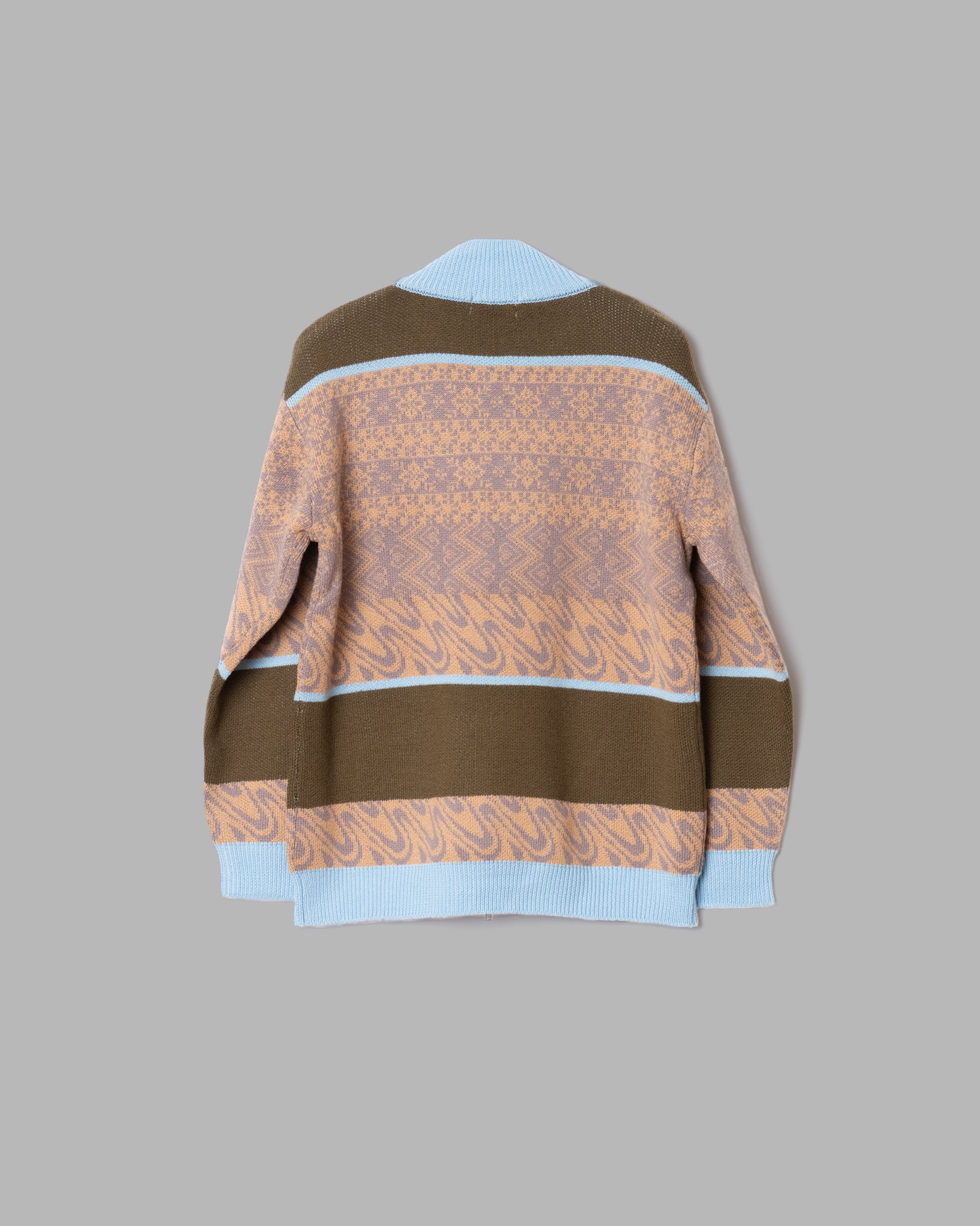 Merino Wool Fairisle Jaquard Drivers Knit -Brawn Caki/mezcla azul claro