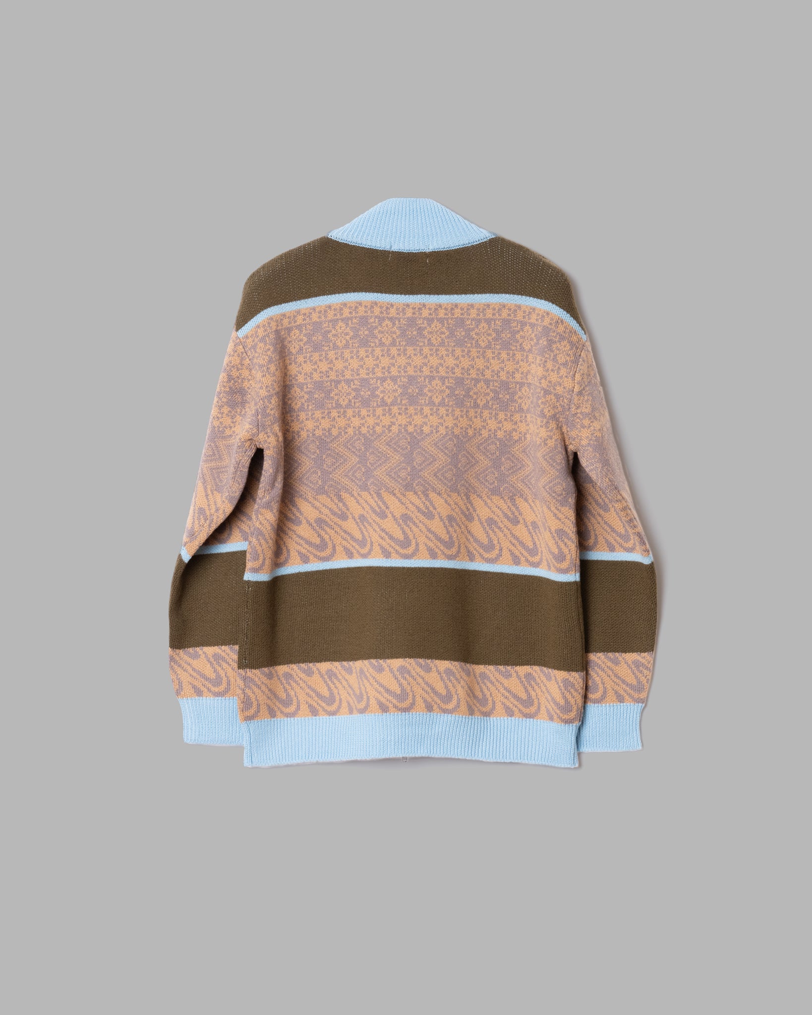 MERINO WOOL FAIRISLE JAQUARD DRIVERS KNIT - BROWN KHAKI/LIGHT BLUE MIX