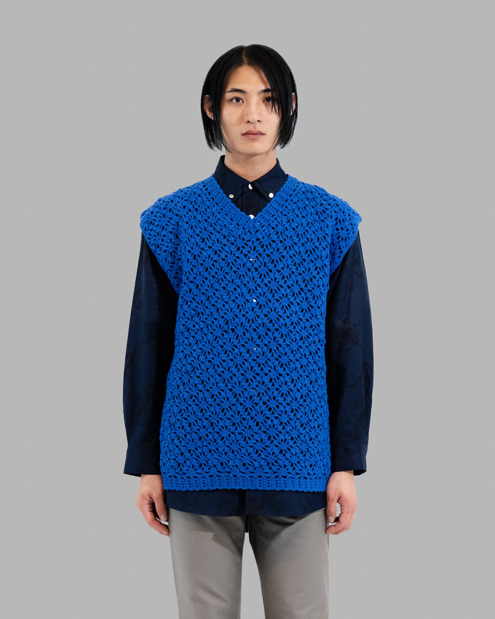 Crochet Hand Knit Vest -Blue