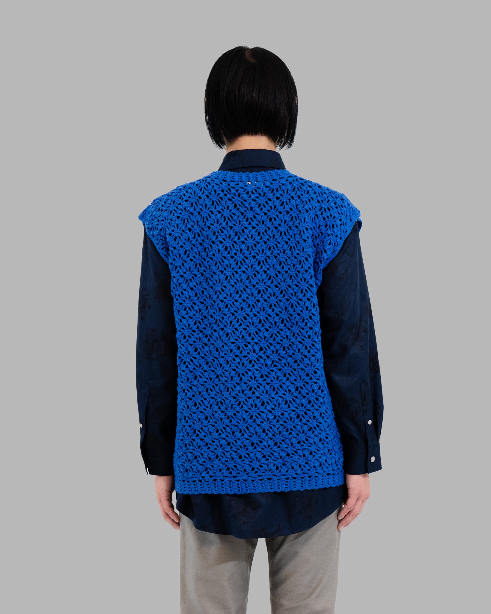 Crochet Hand Knit Vest -Blue