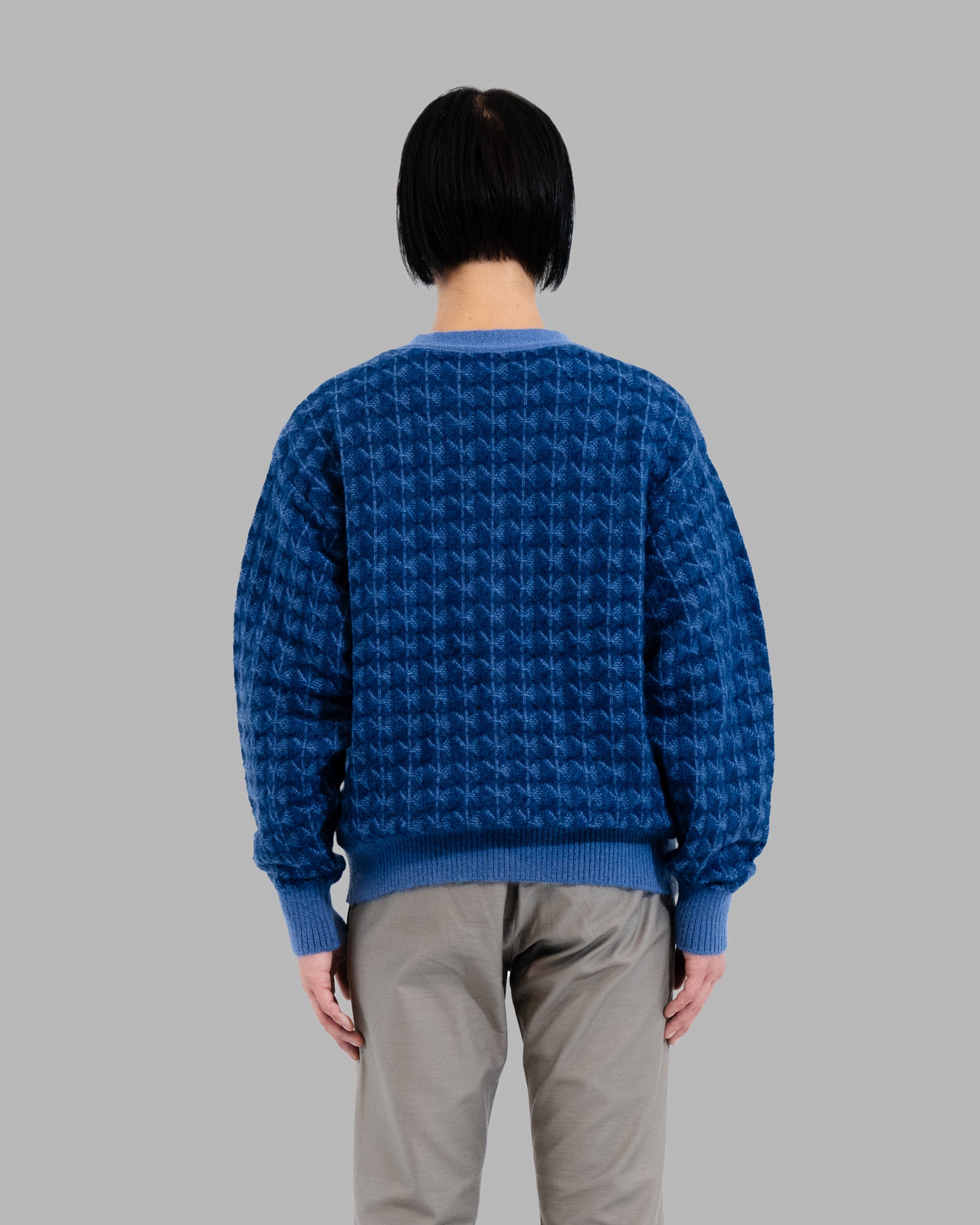 KID MOHAIR JAQUARD KNIT CARDIGAN - NAVY BLUE