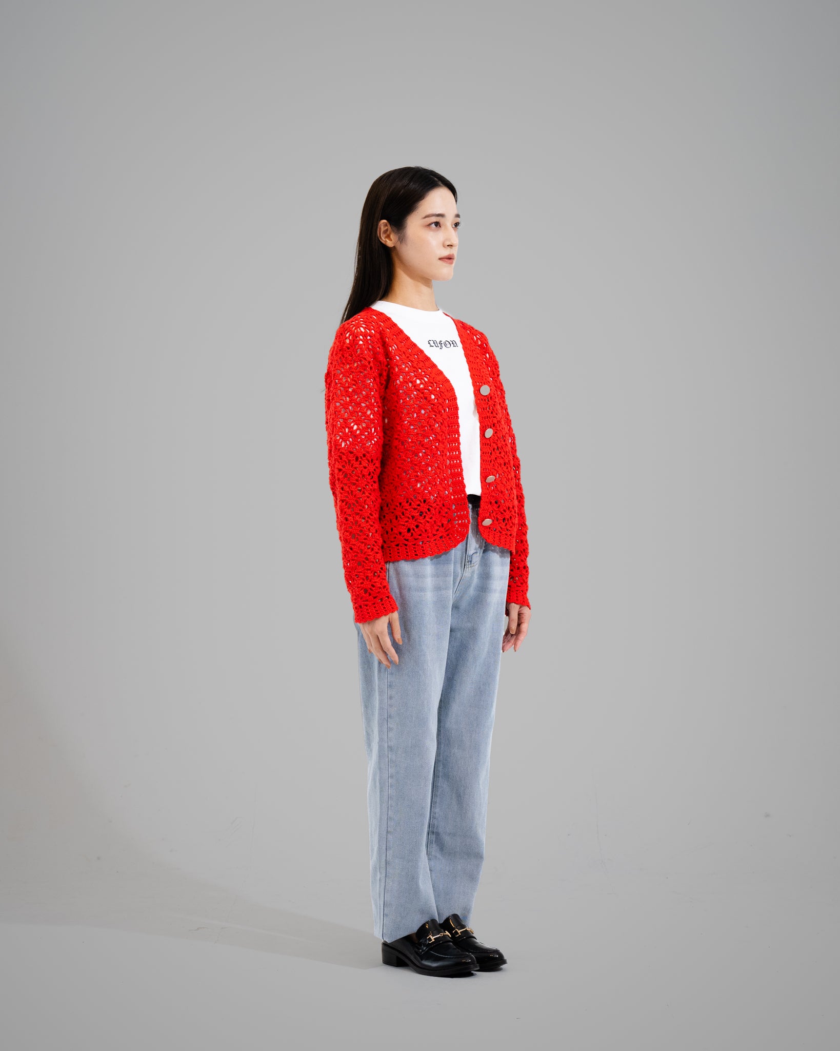 CROCHET HAND KNIT CARDIGAN - RED